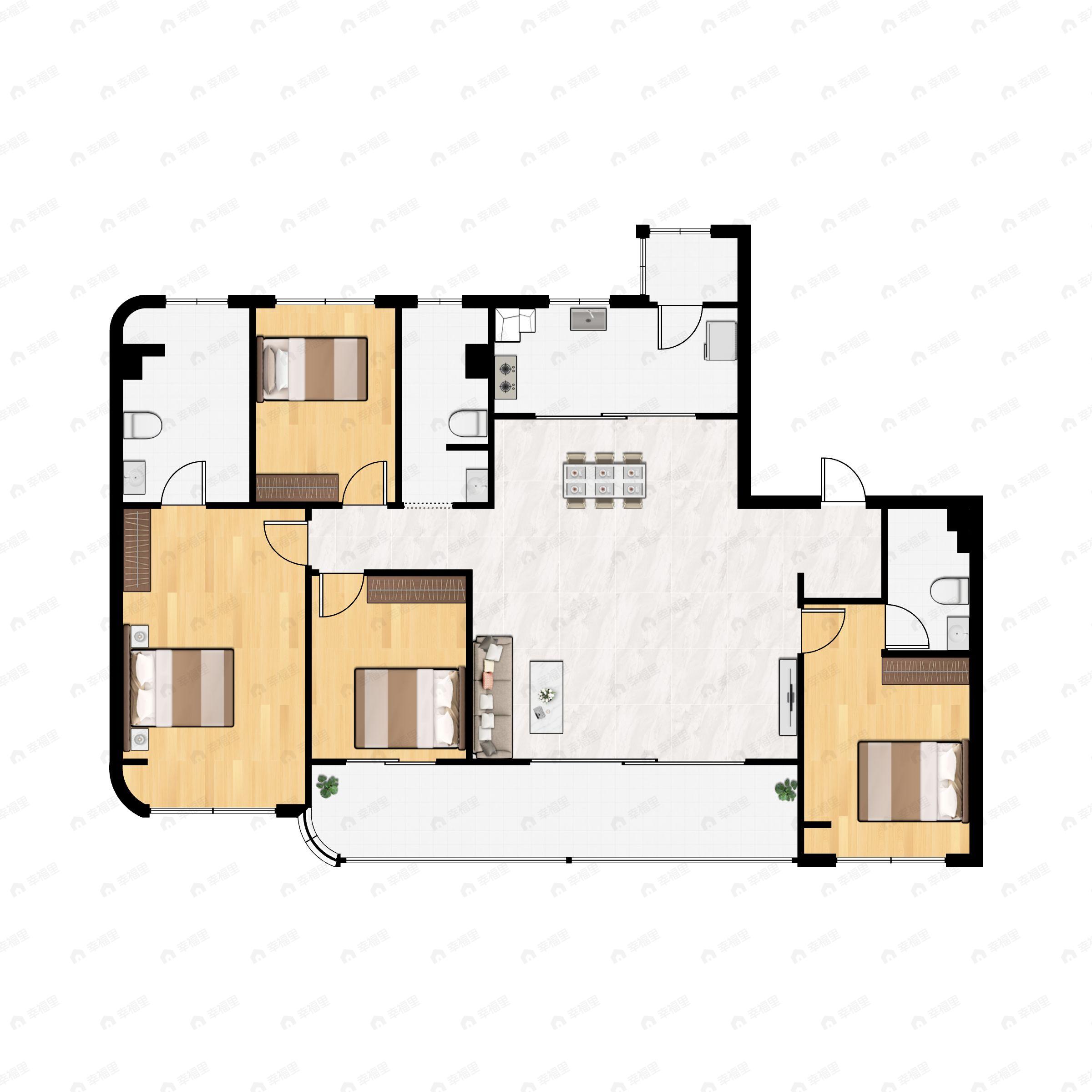 4室2厅3卫建面168平户型图