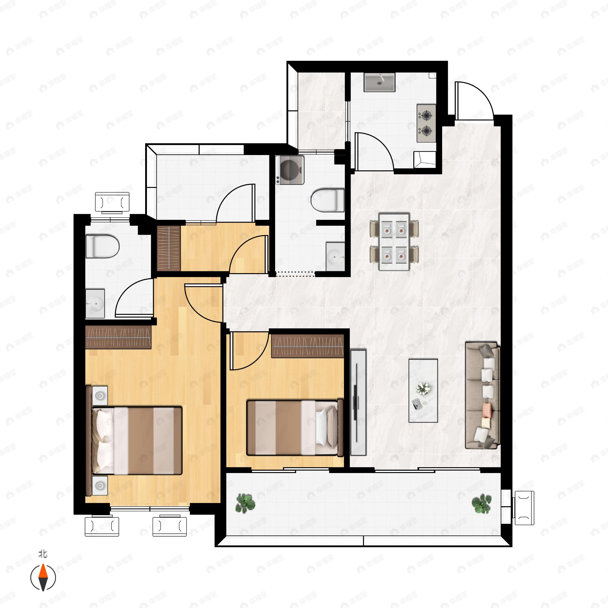 3室2厅2卫建面105平户型图
