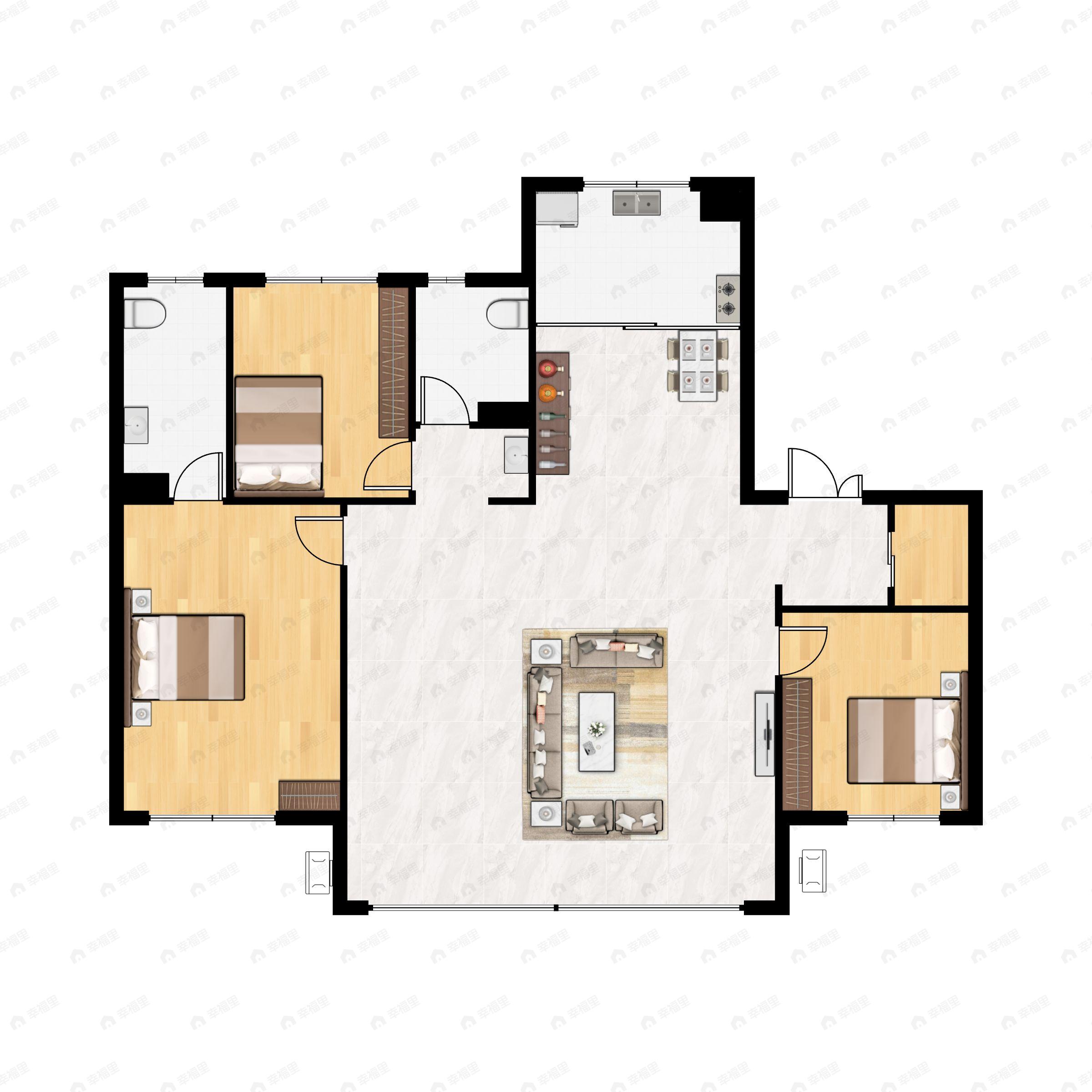 3室2厅2卫建面143平南户型图
