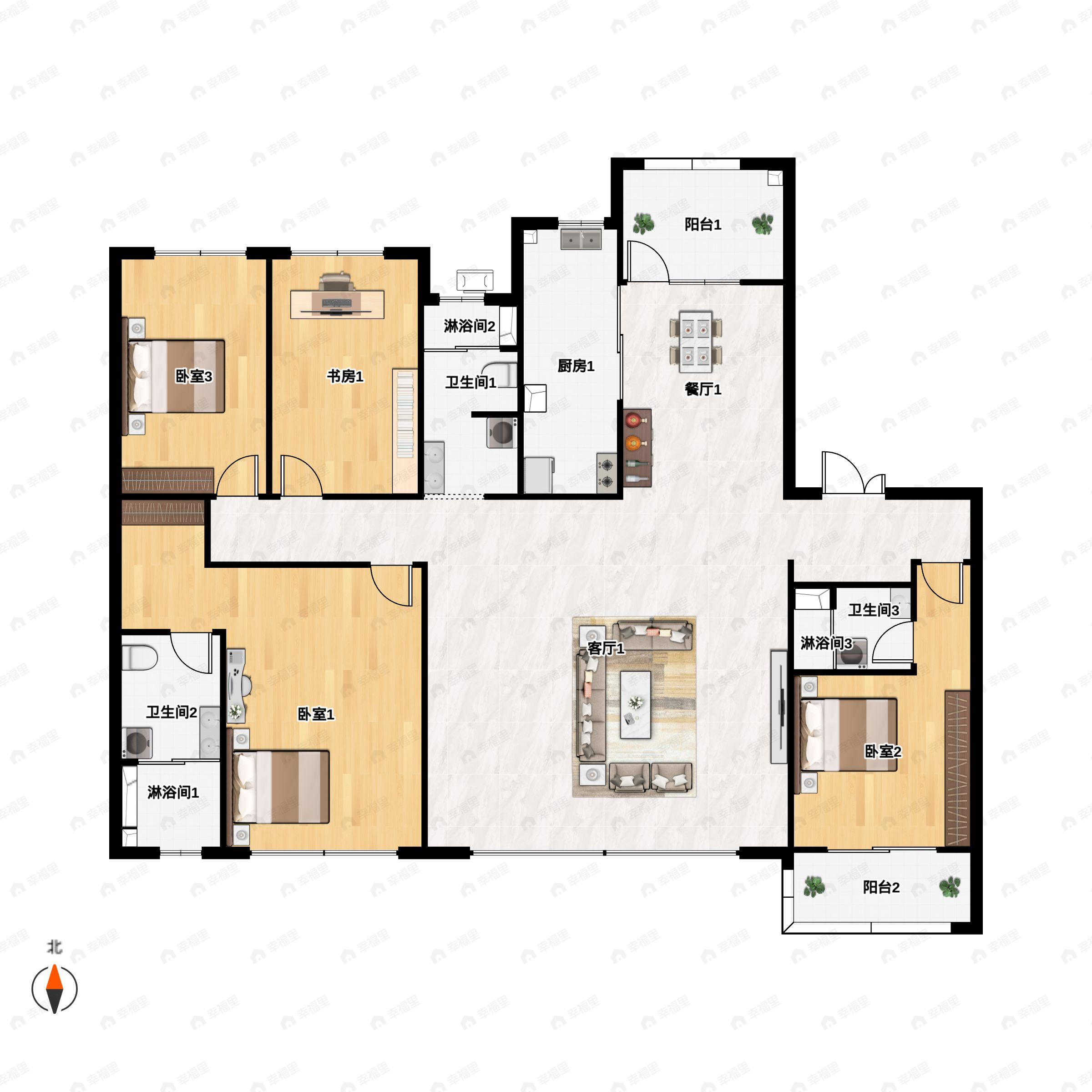 4室2厅3卫建面272平南户型图