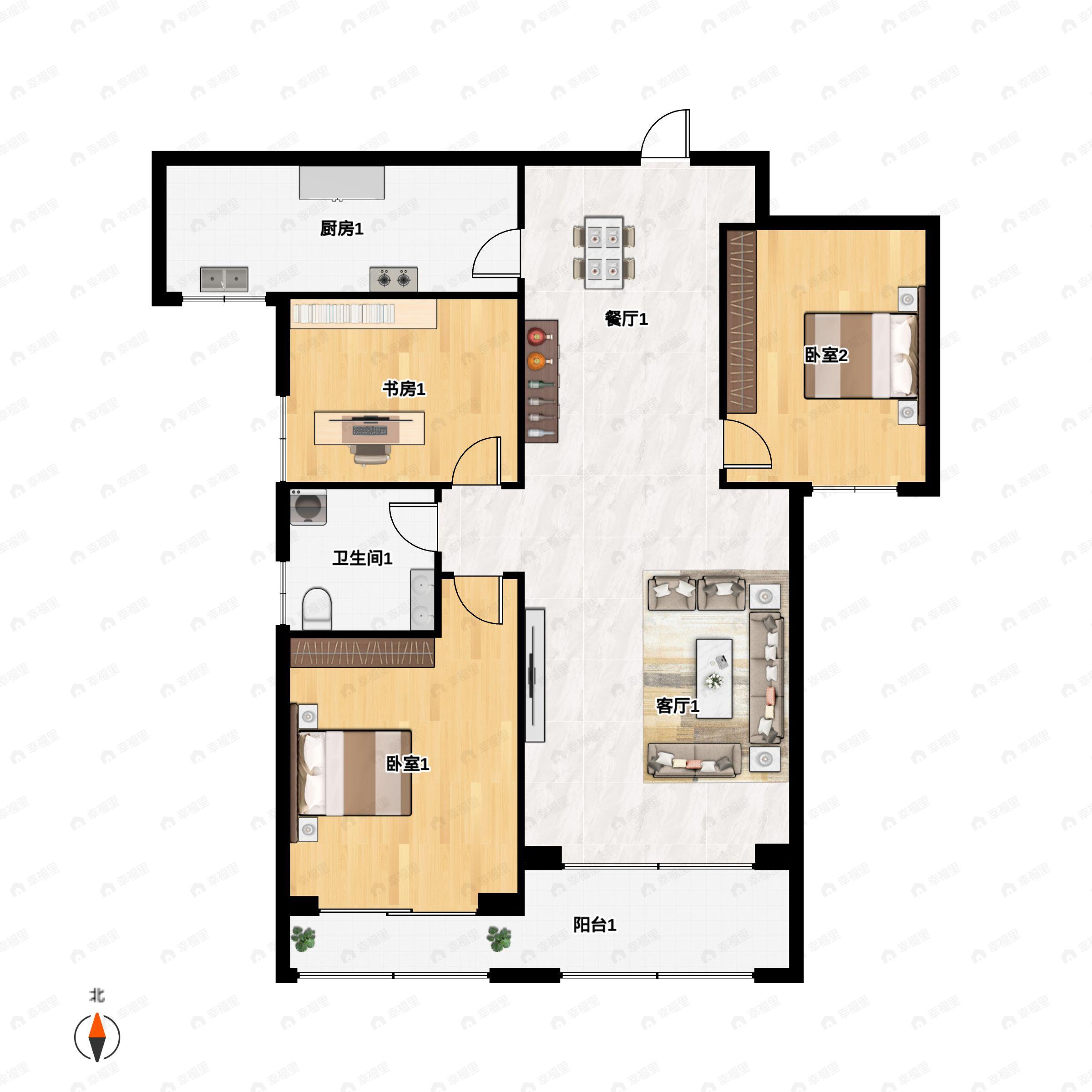 3室2厅1卫建面111平南|北户型图