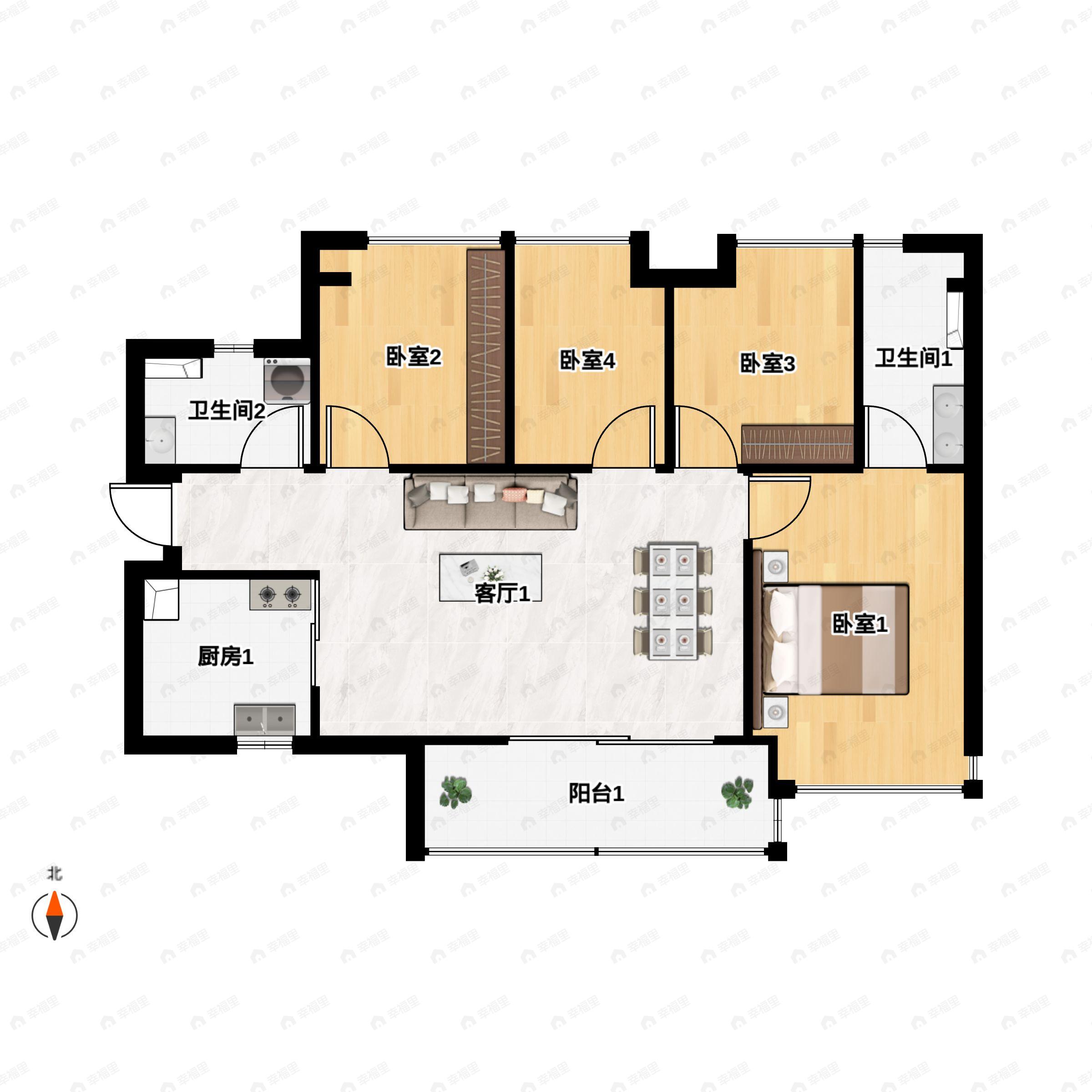 4室2厅2卫建面112平南|北户型图