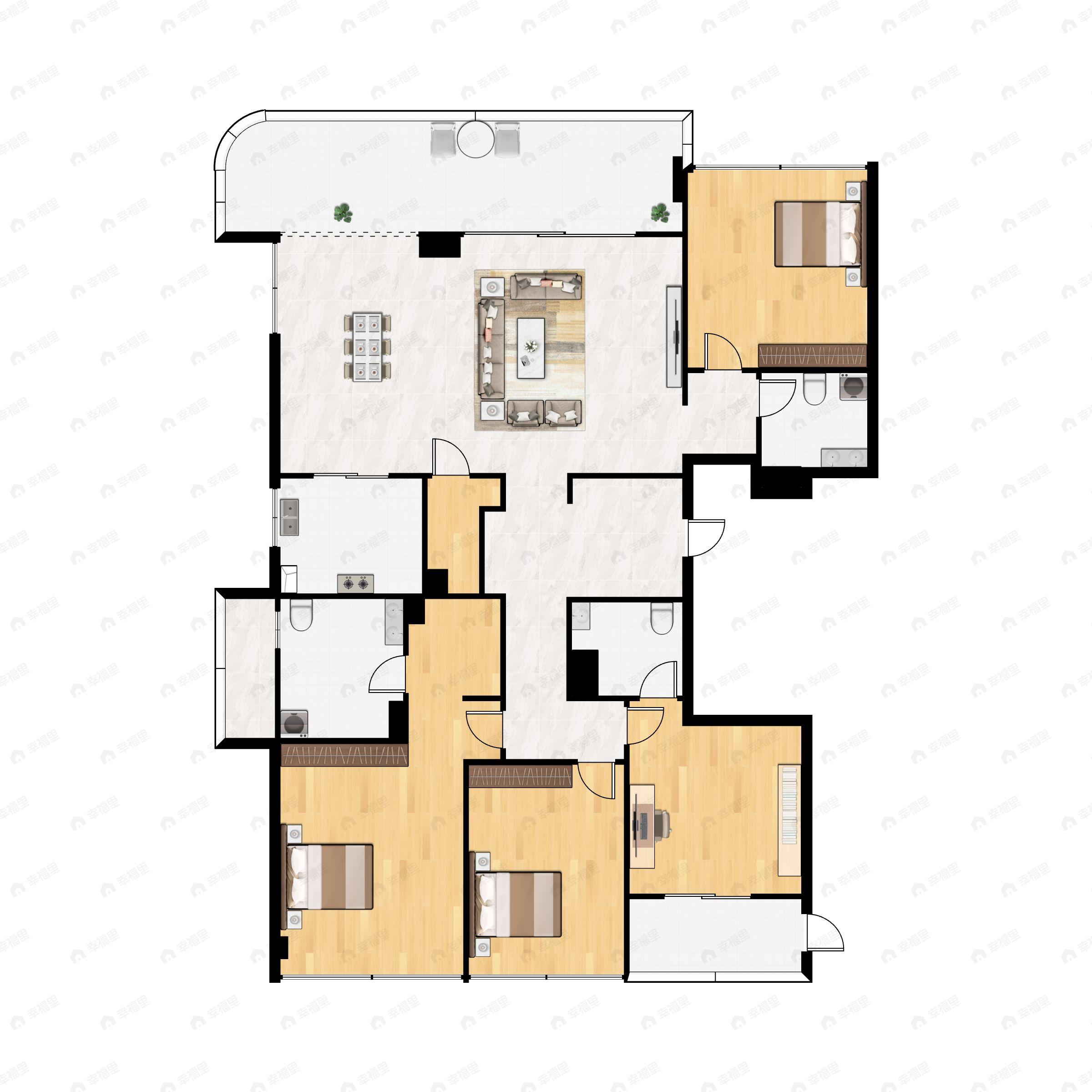 4室2厅3卫建面185平北|南户型图