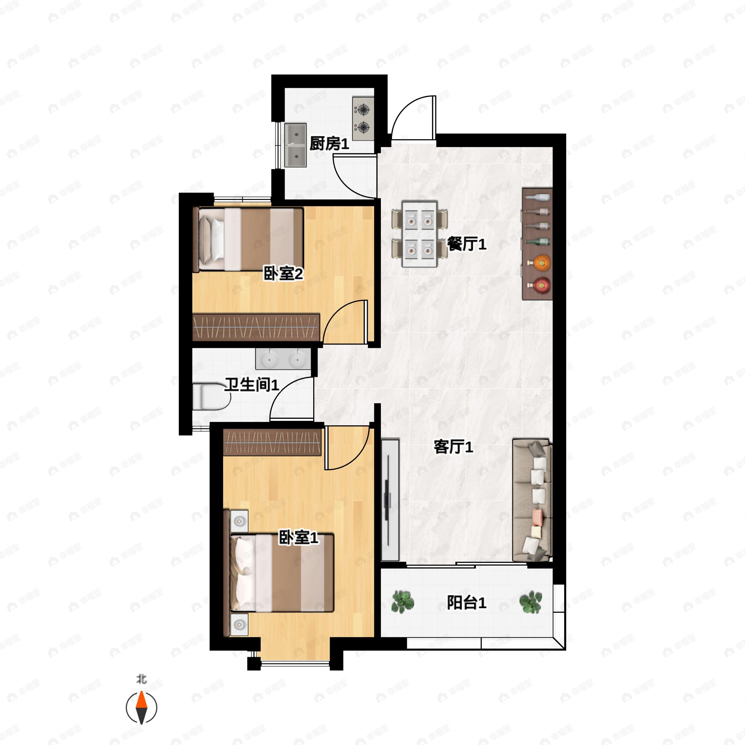 2室2厅1卫建面87平户型图