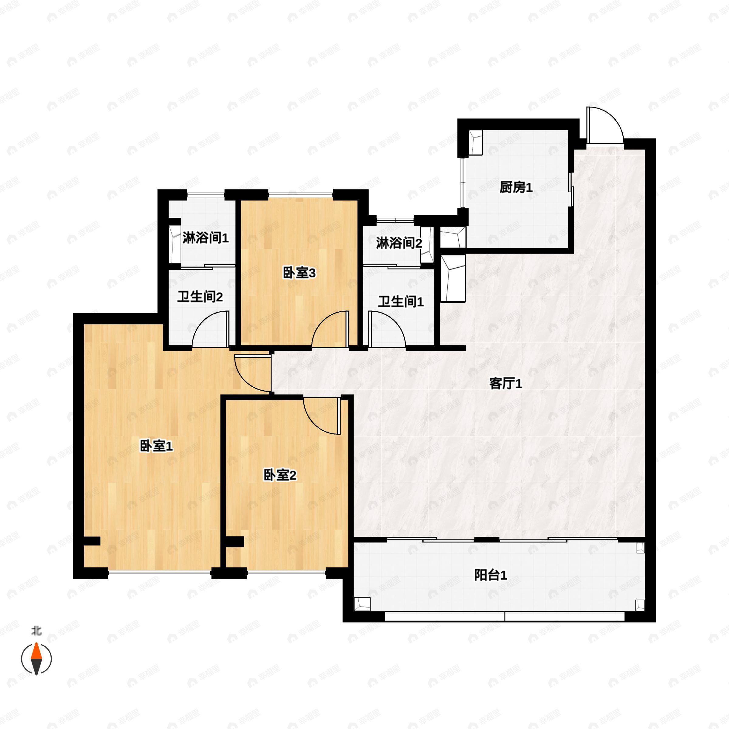 3室2厅2卫建面143平户型图
