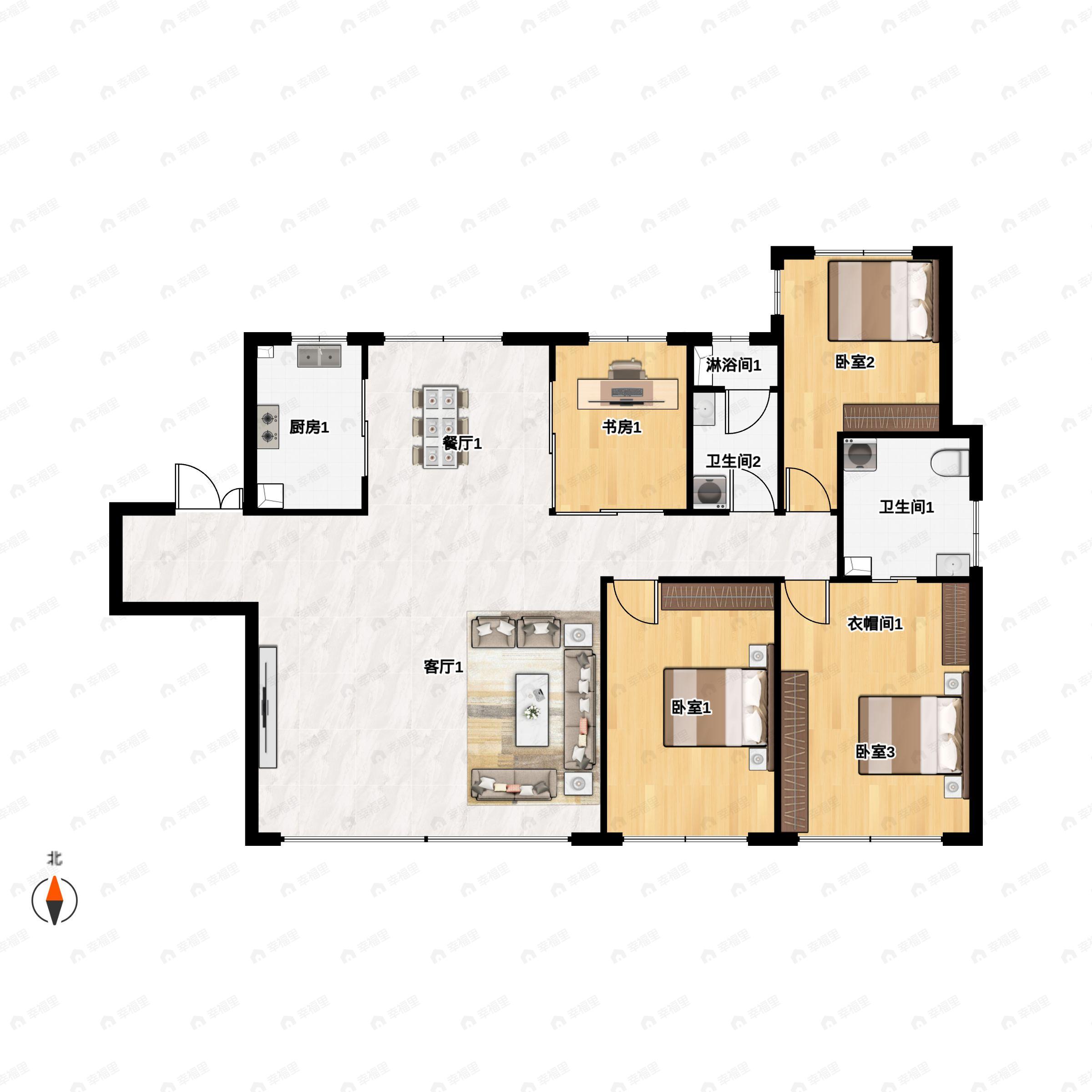 4室2厅2卫建面181平南户型图