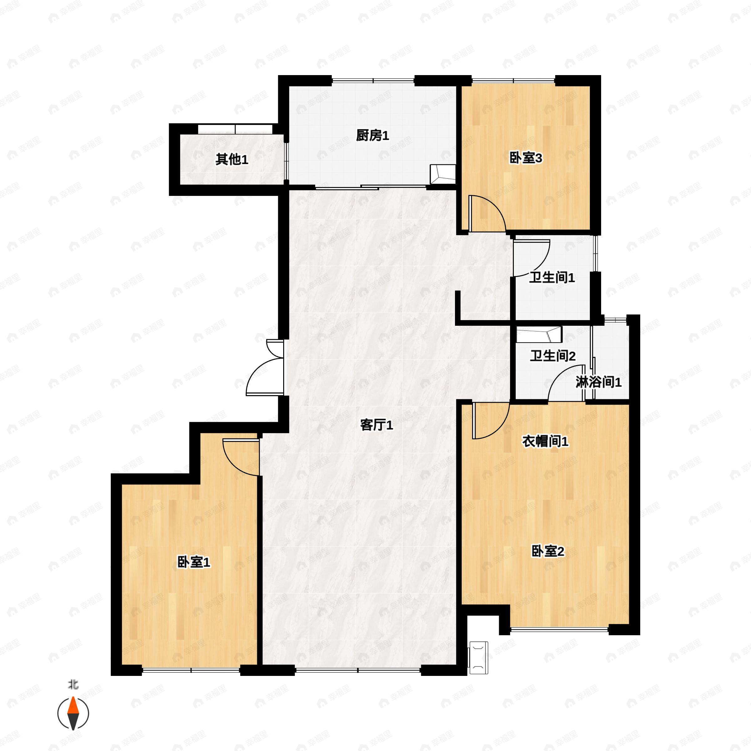 3室2厅2卫建面135平南|北户型图
