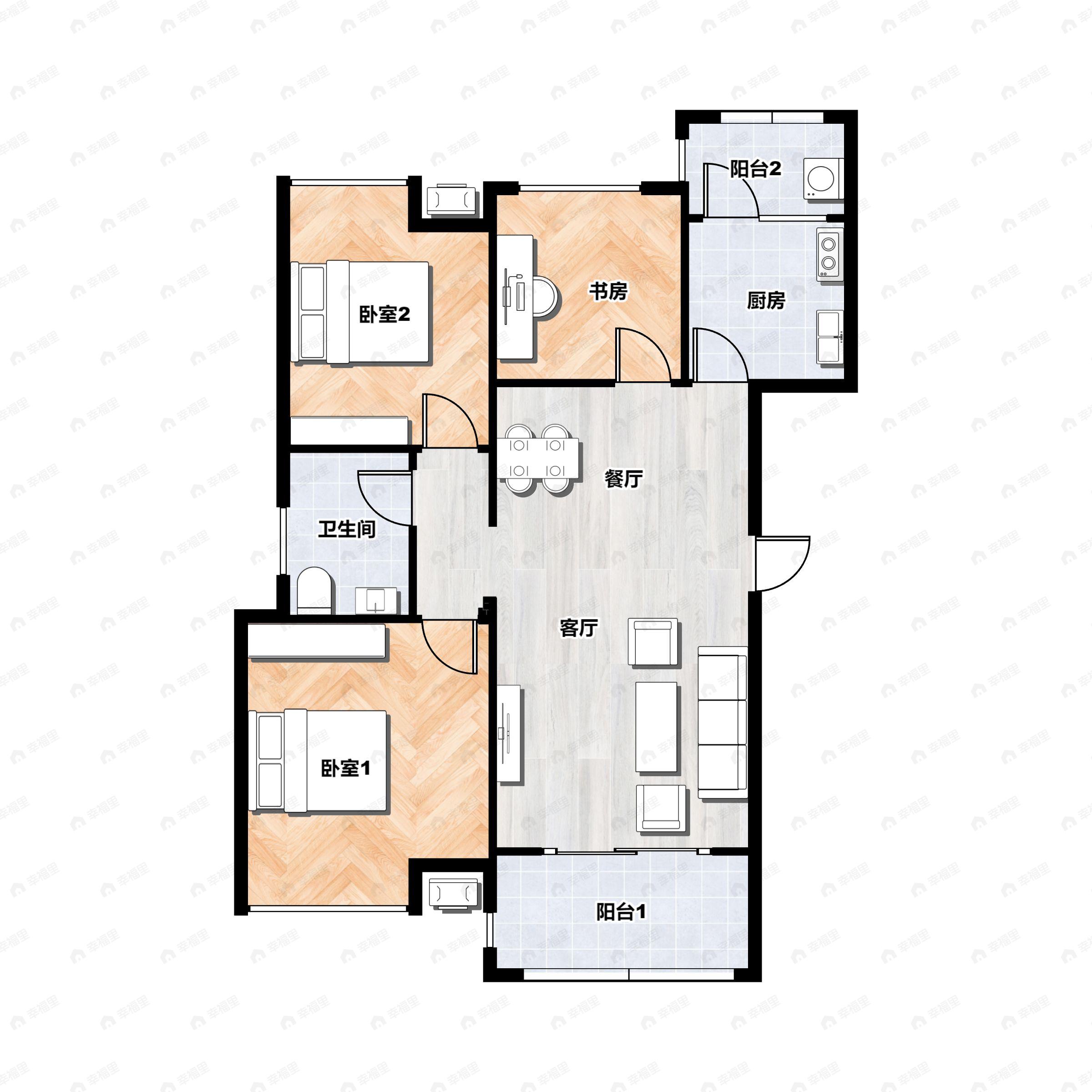 3室2厅1卫建面87平北|南|西|东户型图