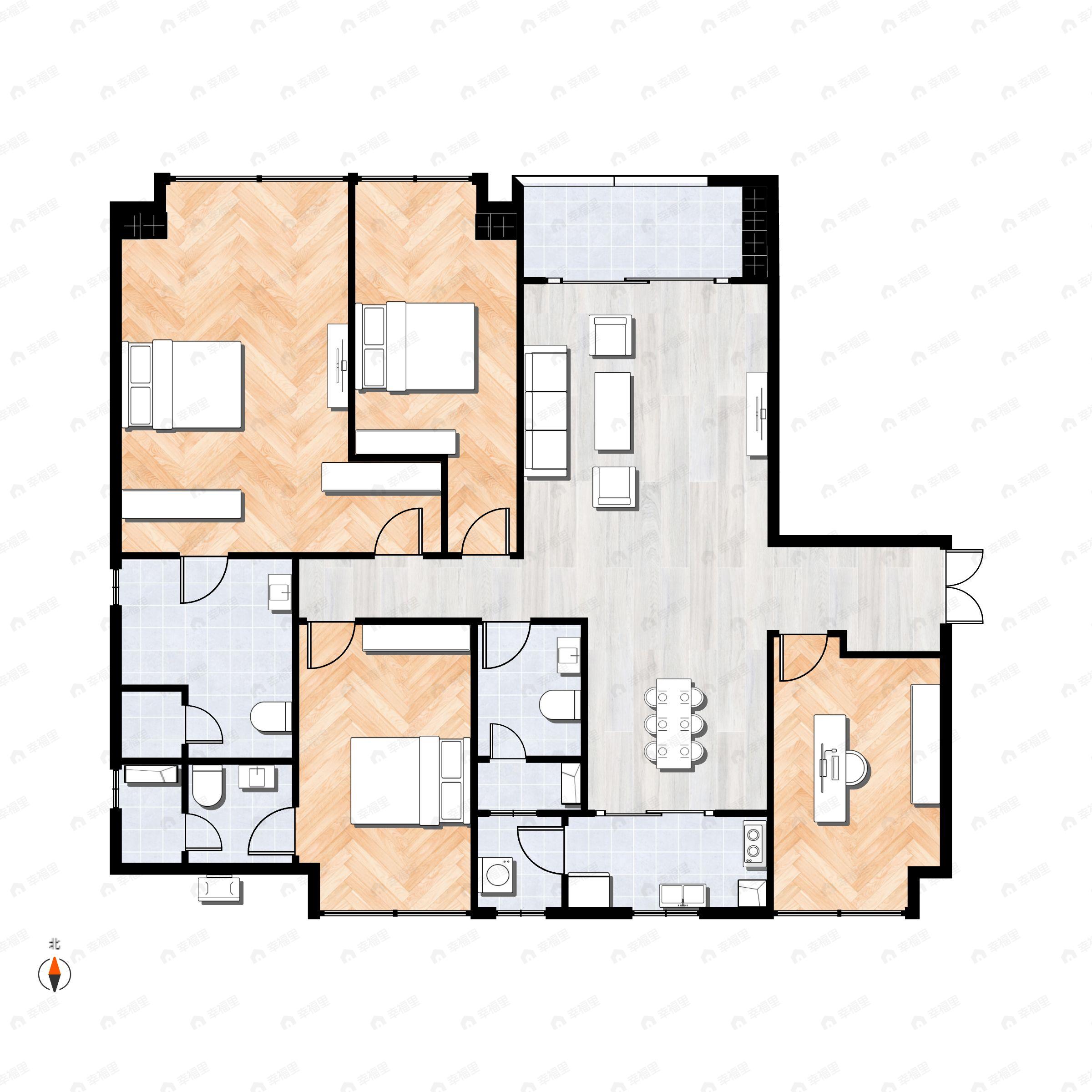 4室2厅3卫建面164平户型图