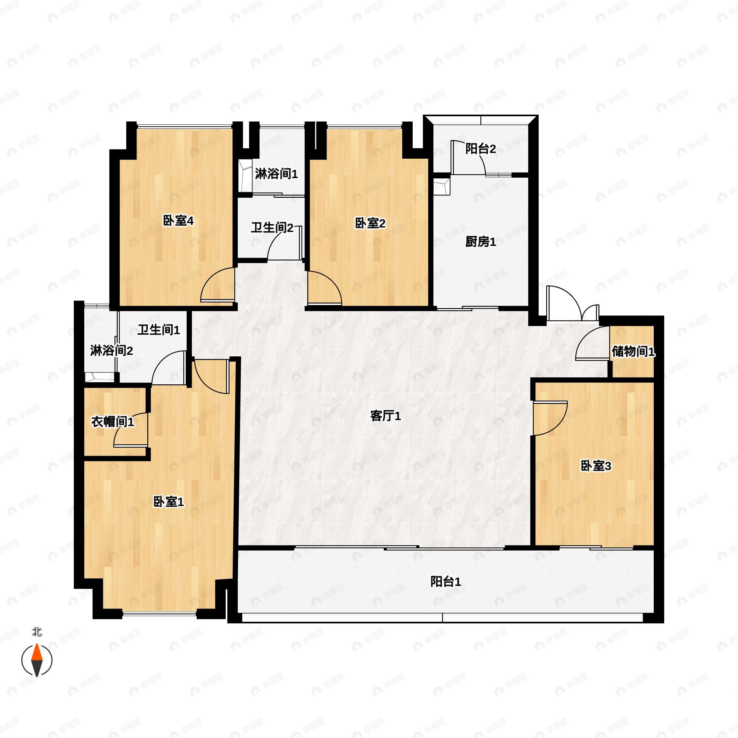 4室2厅2卫建面189m²西南|西户型图