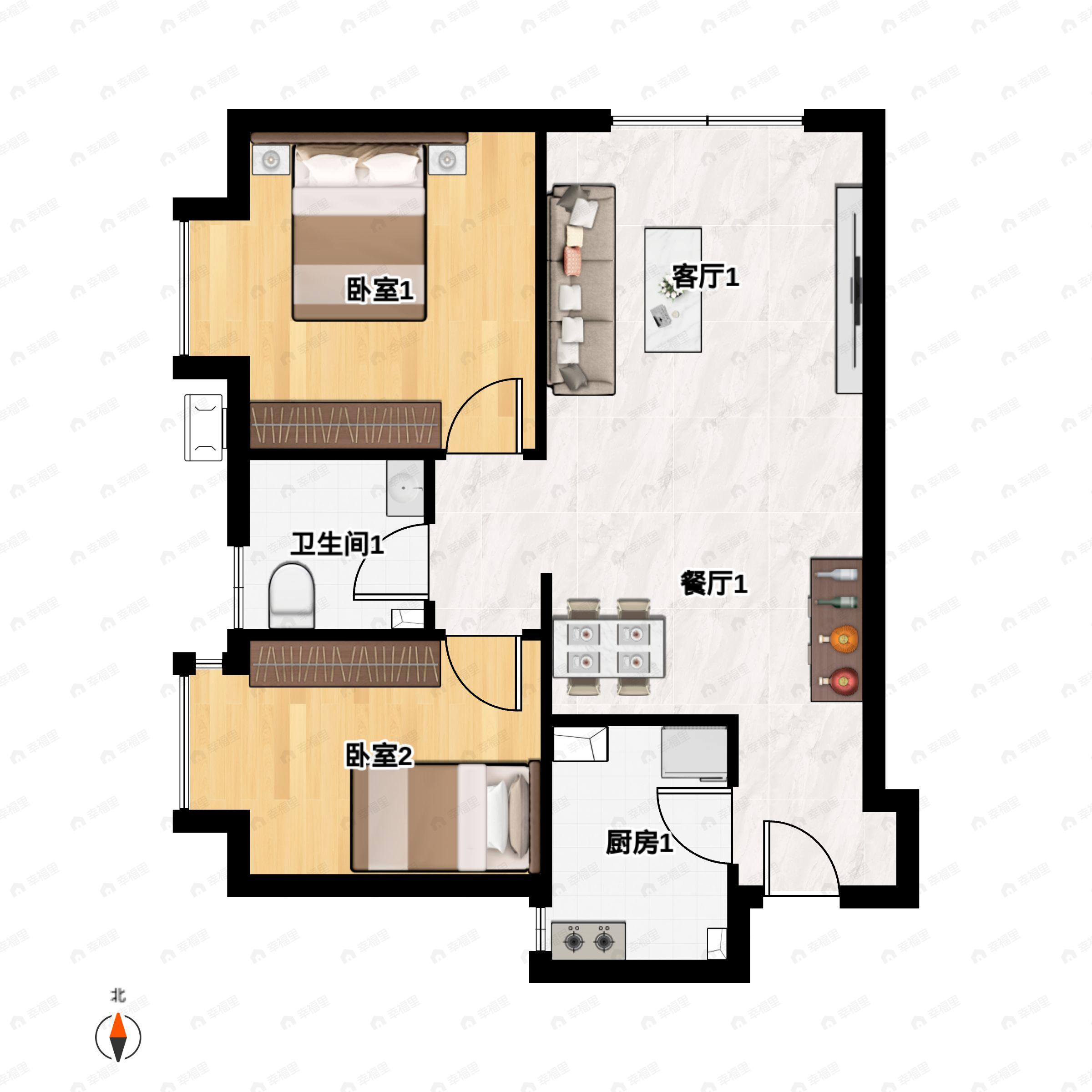 2室2厅1卫建面79平户型图