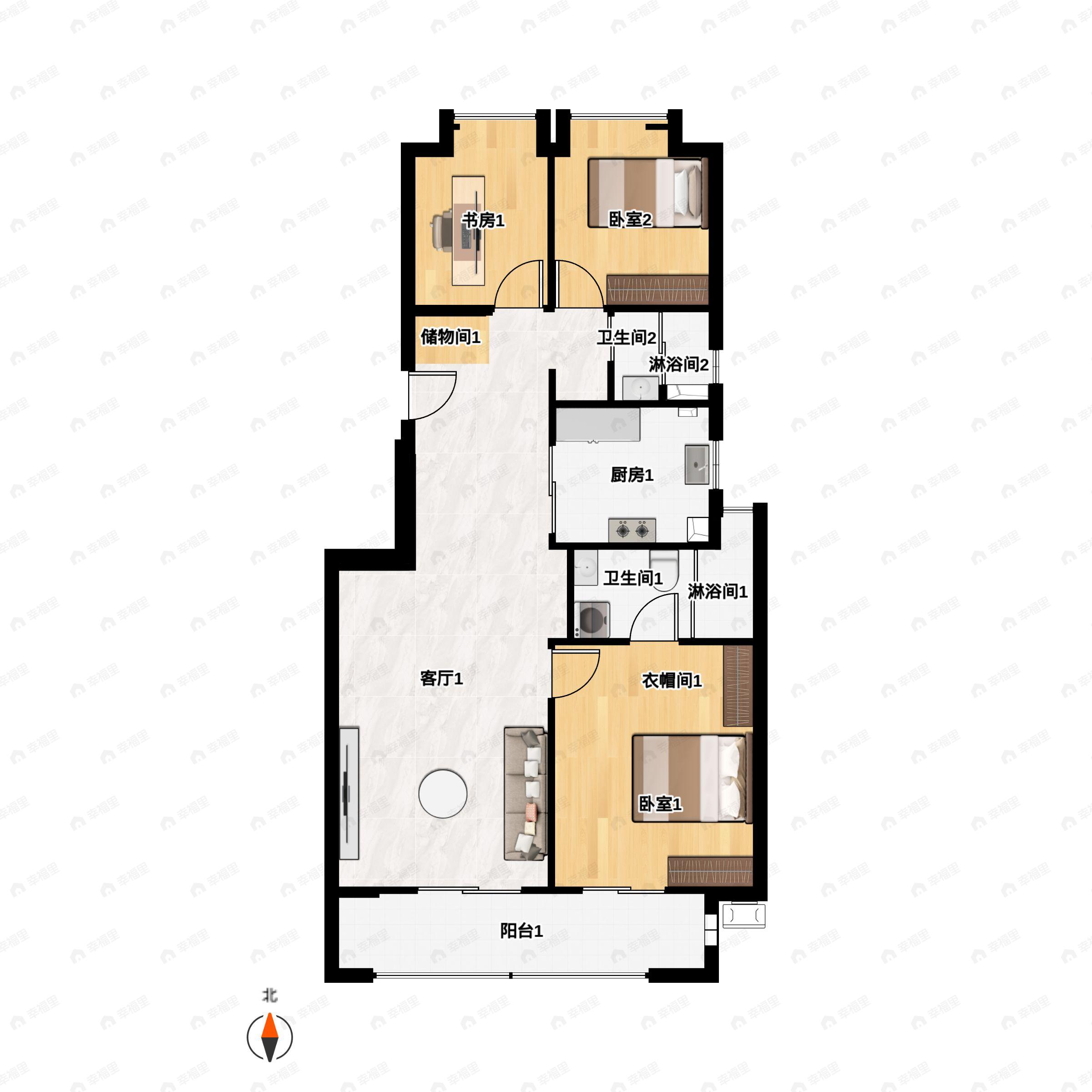3室2厅2卫建面113平东南户型图