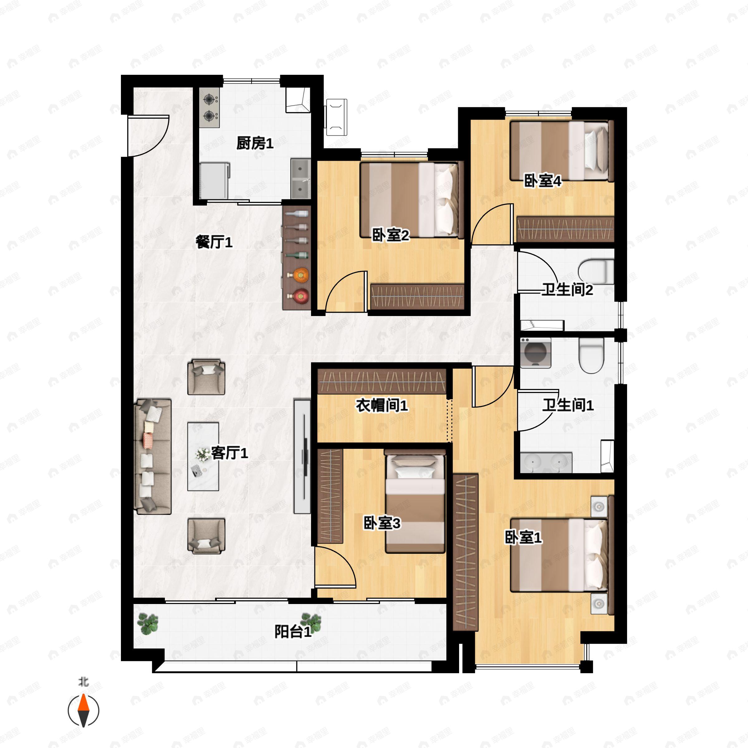 4室2厅2卫建面152平户型图