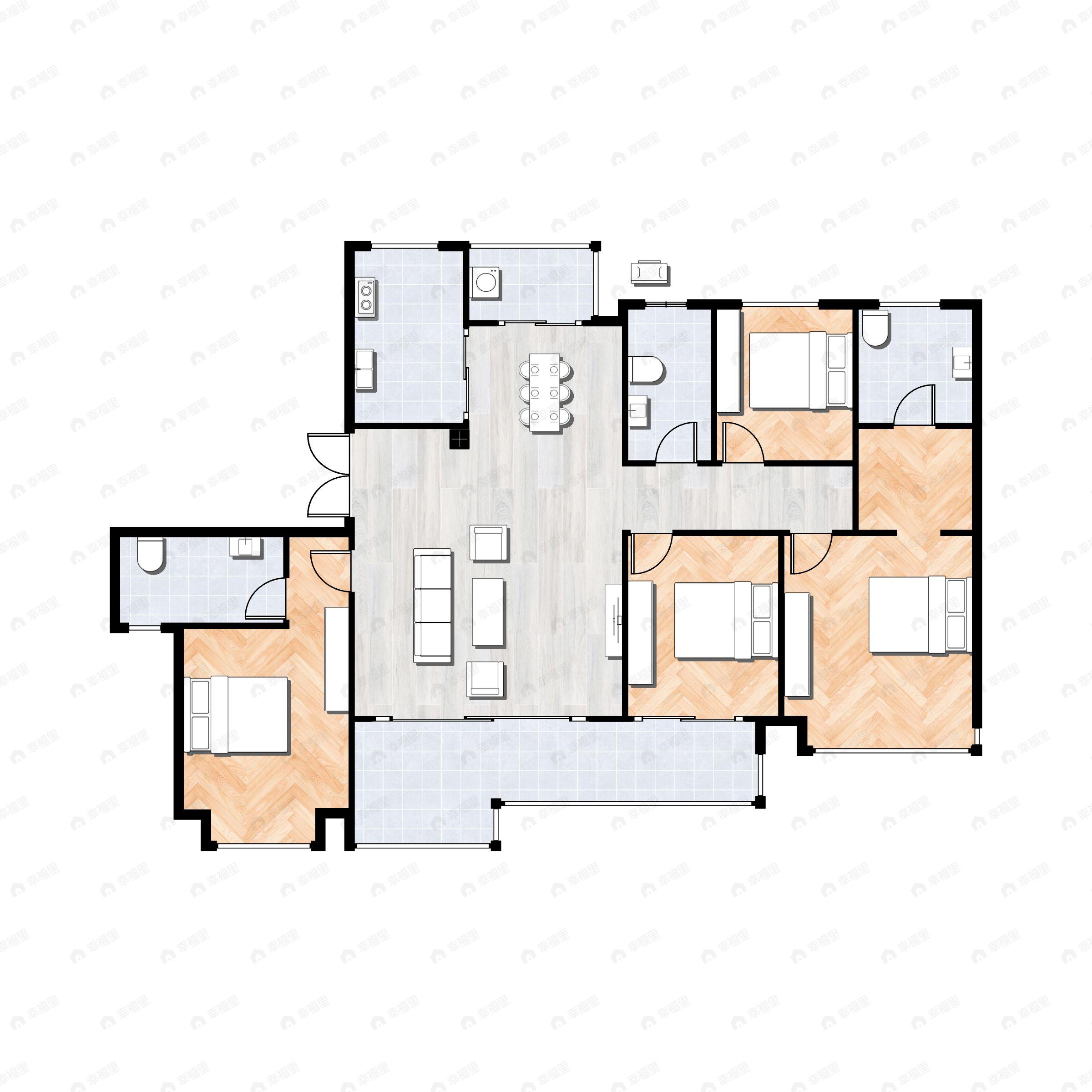 4室2厅3卫建面154平户型图