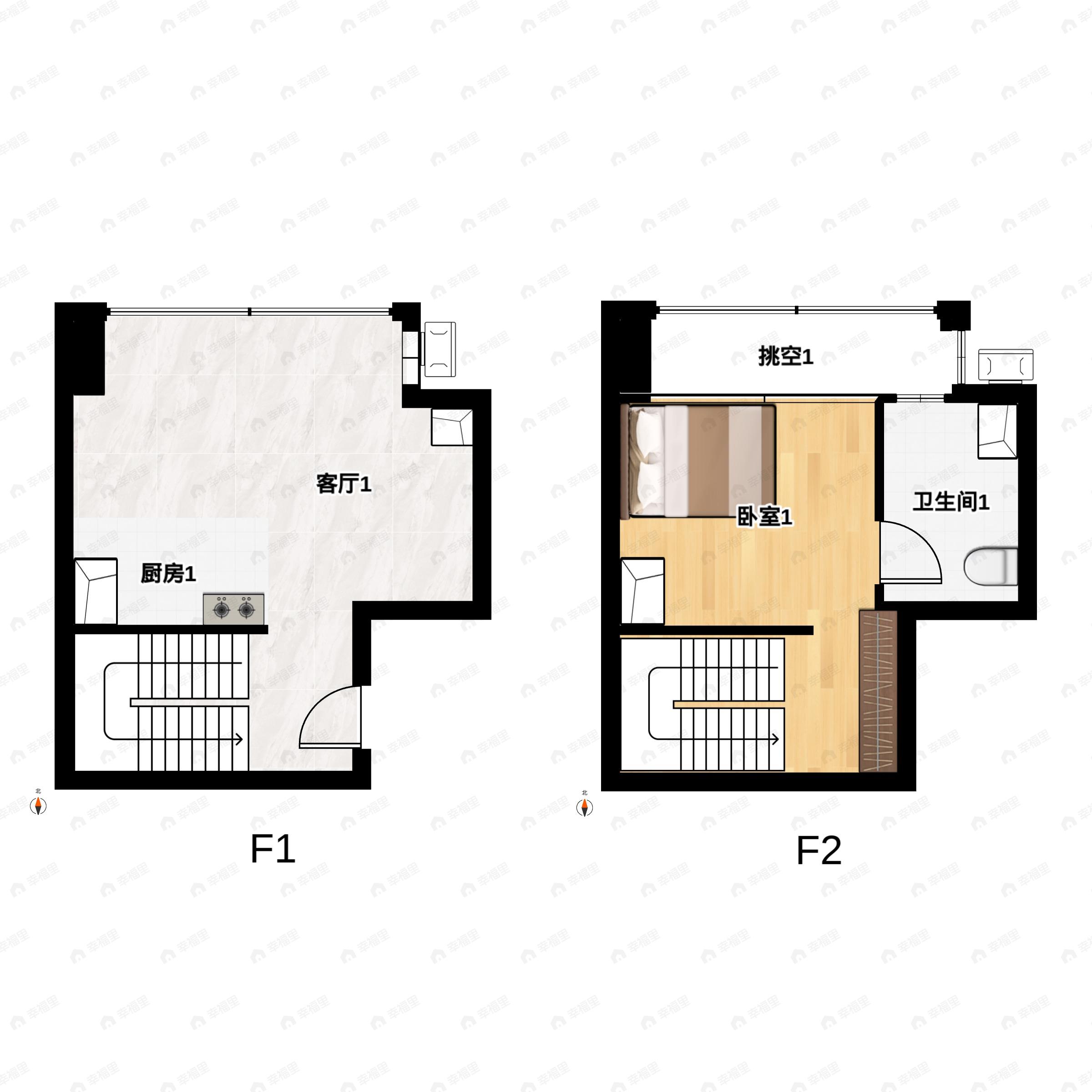 1室2厅1卫建面30平户型图