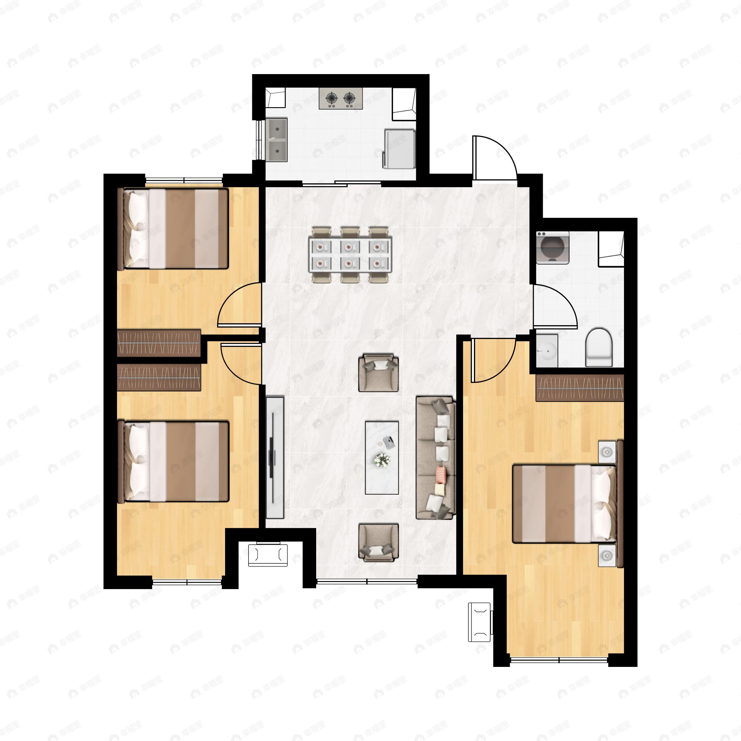 3室2厅1卫建面100平户型图