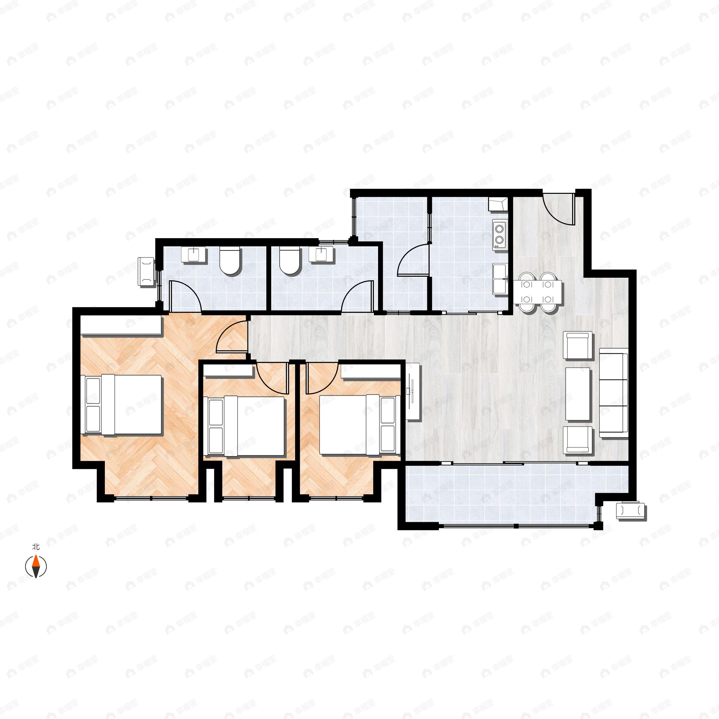 3室2厅2卫建面89平户型图