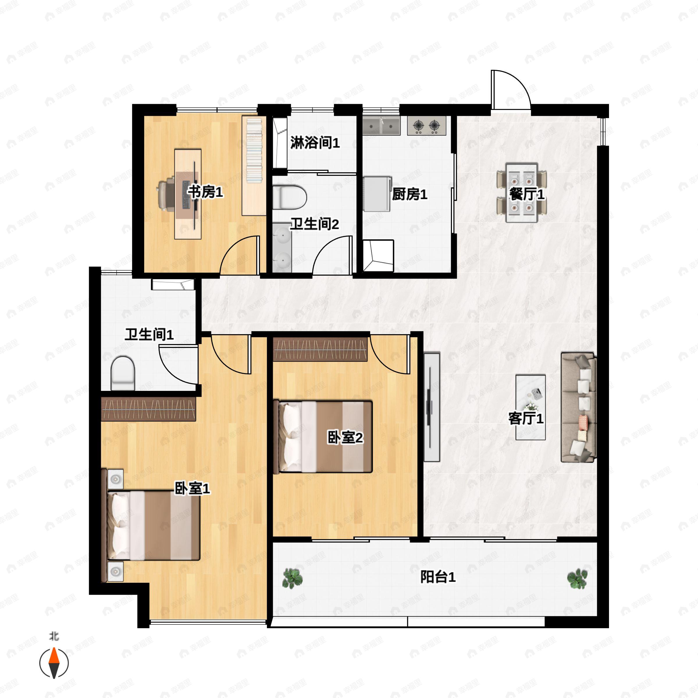3室2厅2卫建面112平户型图
