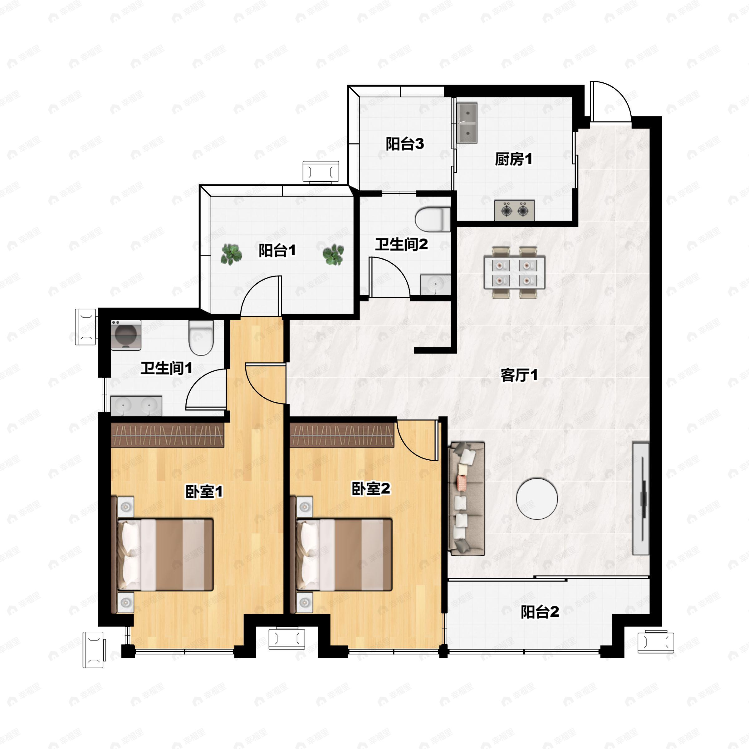4室2厅2卫建面117平南户型图