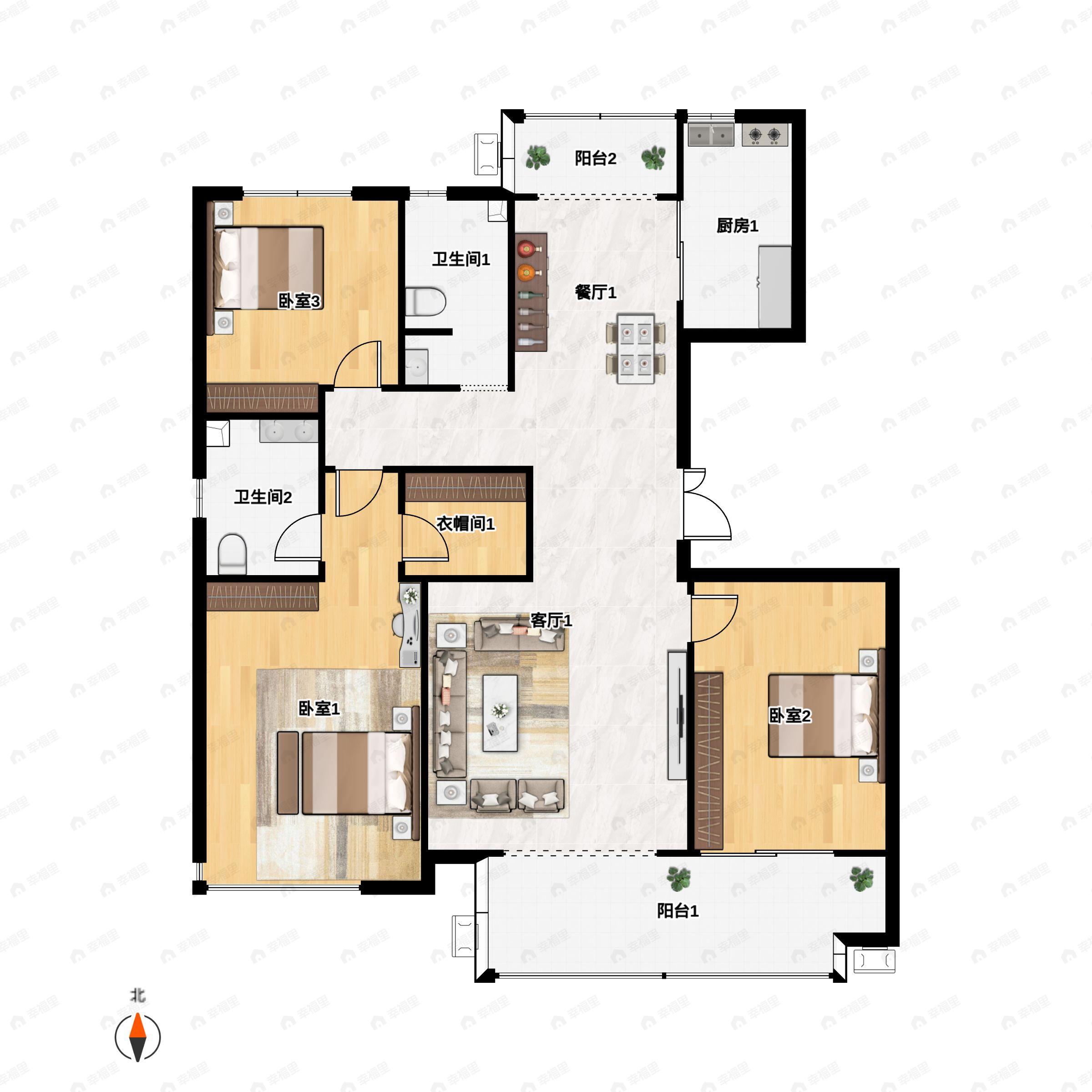 3室2厅2卫建面136平户型图