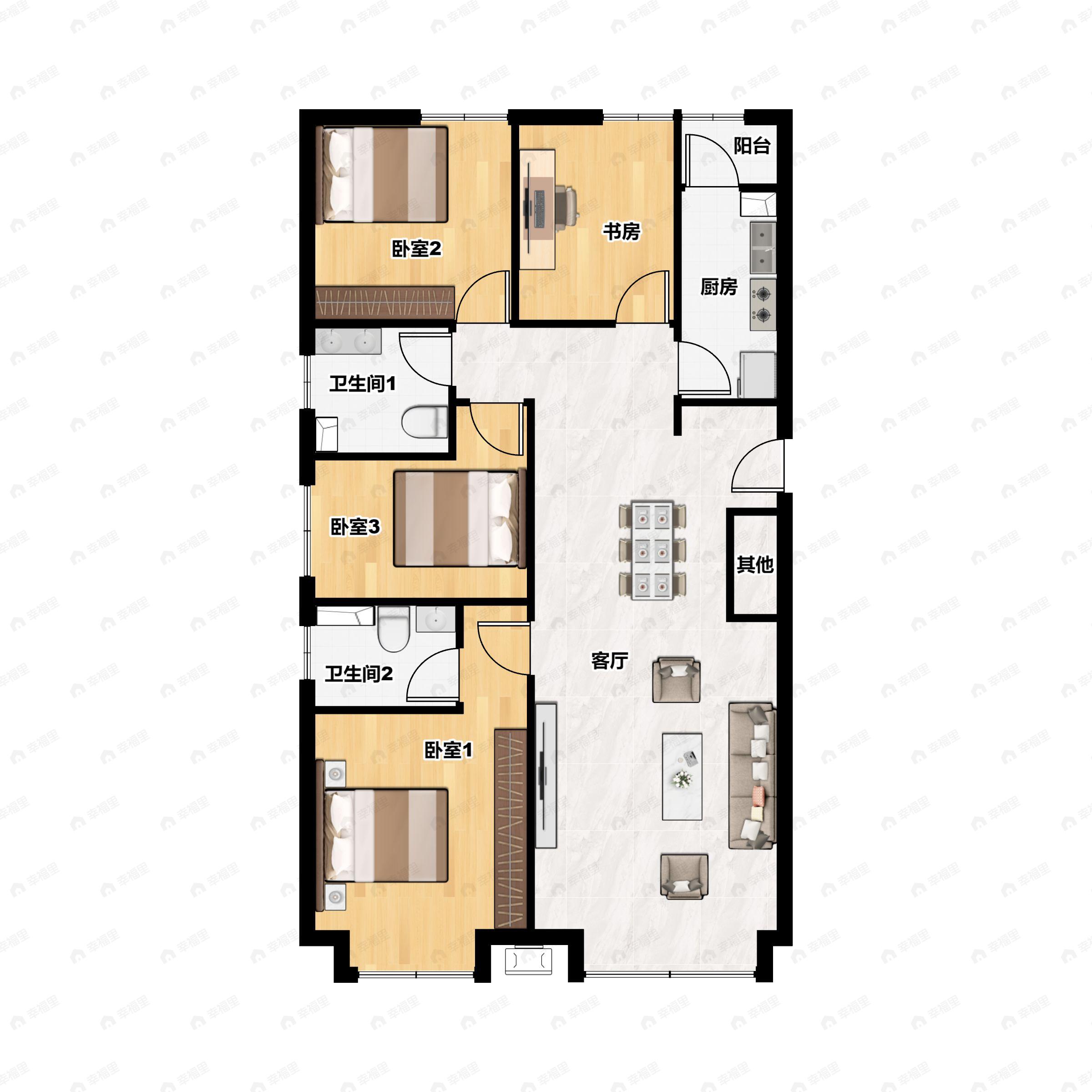 4室2厅2卫建面132平户型图