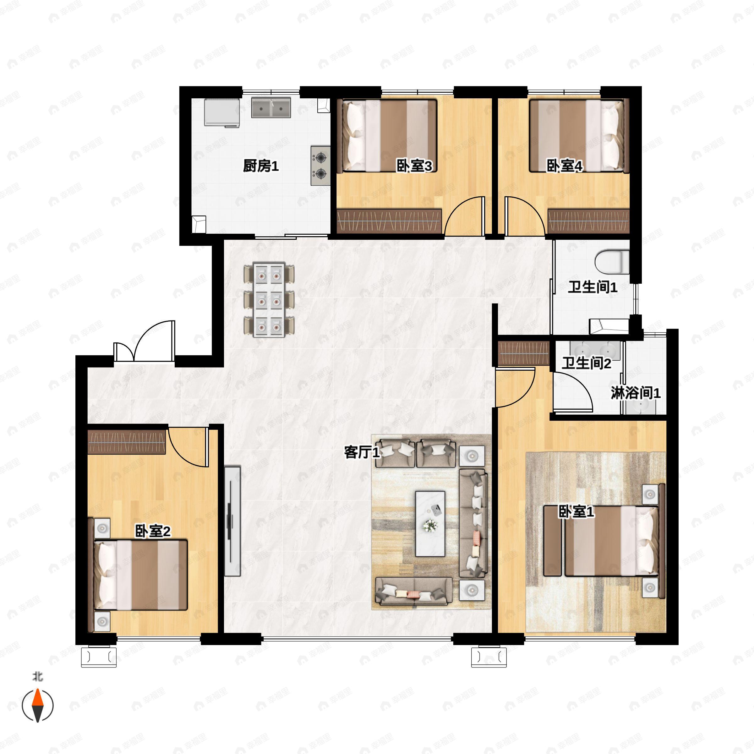 4室2厅2卫建面135平户型图
