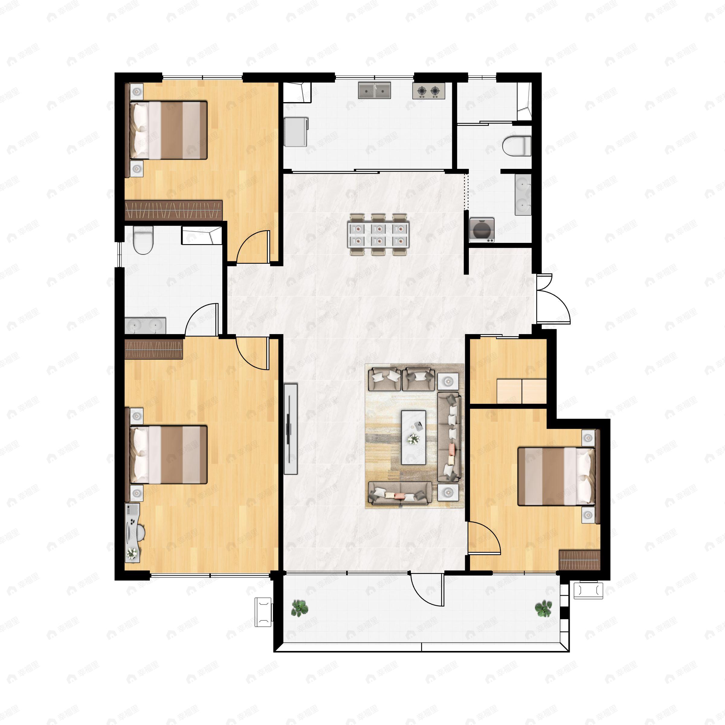 3室2厅2卫建面132平北|南户型图