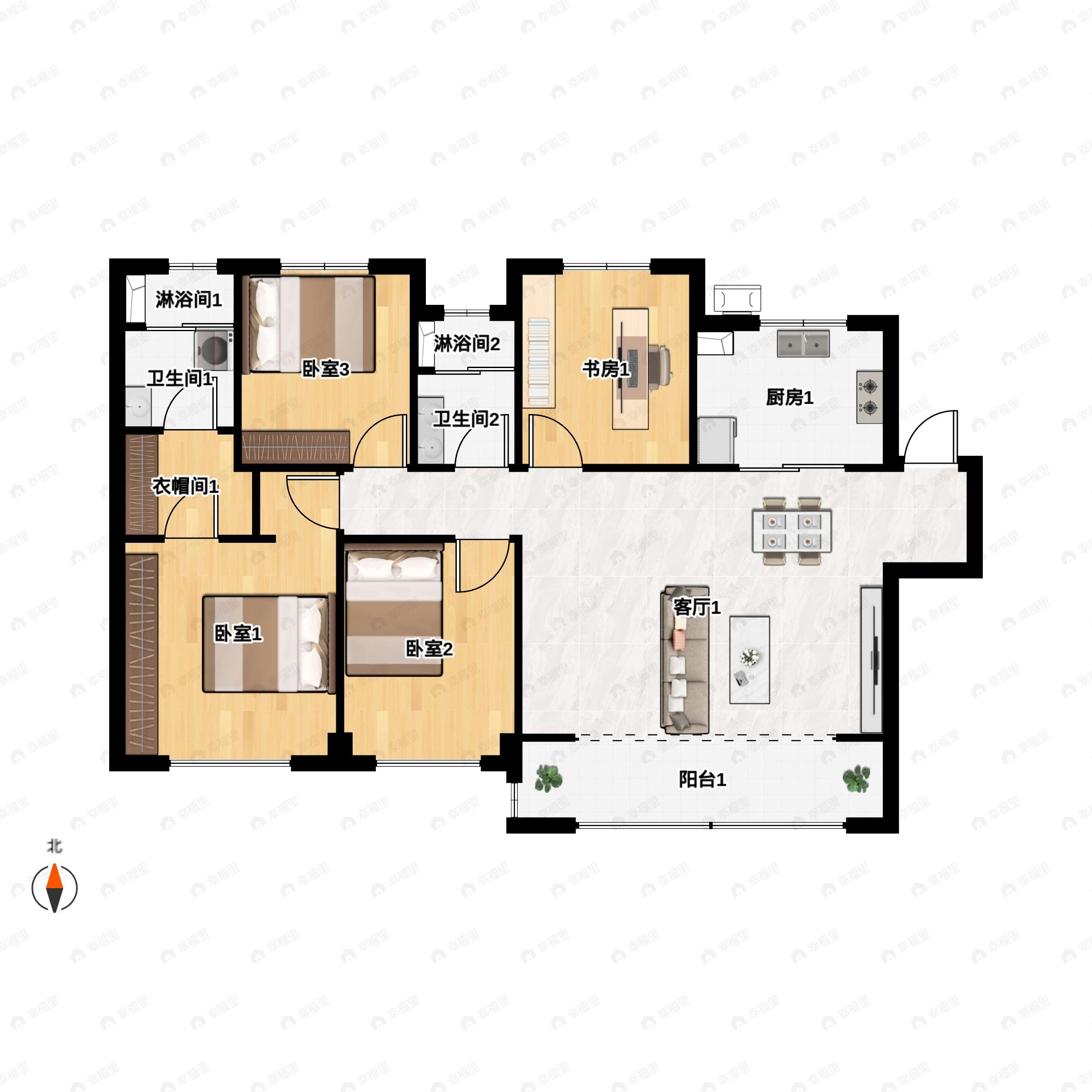 4室2厅2卫建面143平户型图