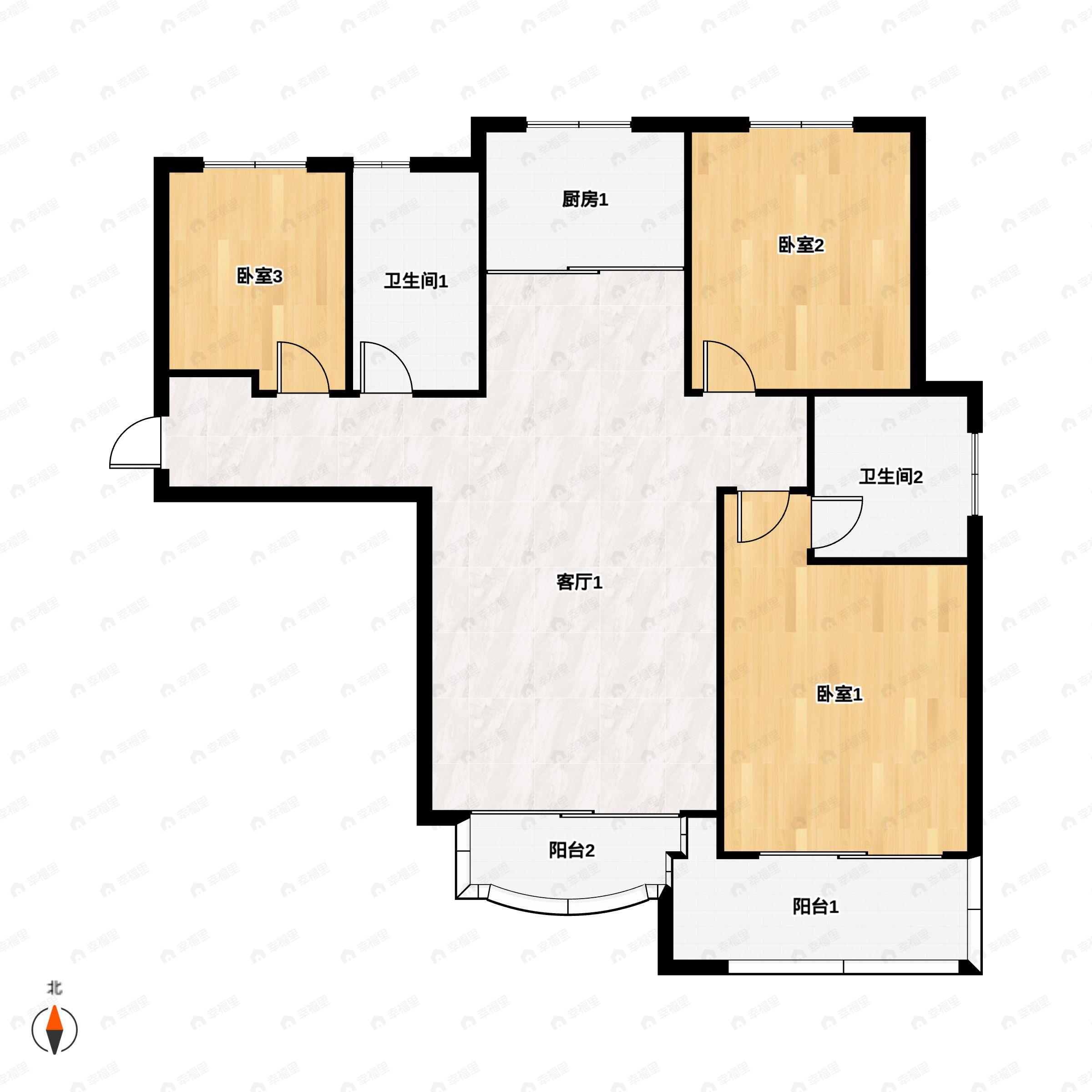 3室2厅2卫建面122平南|北户型图