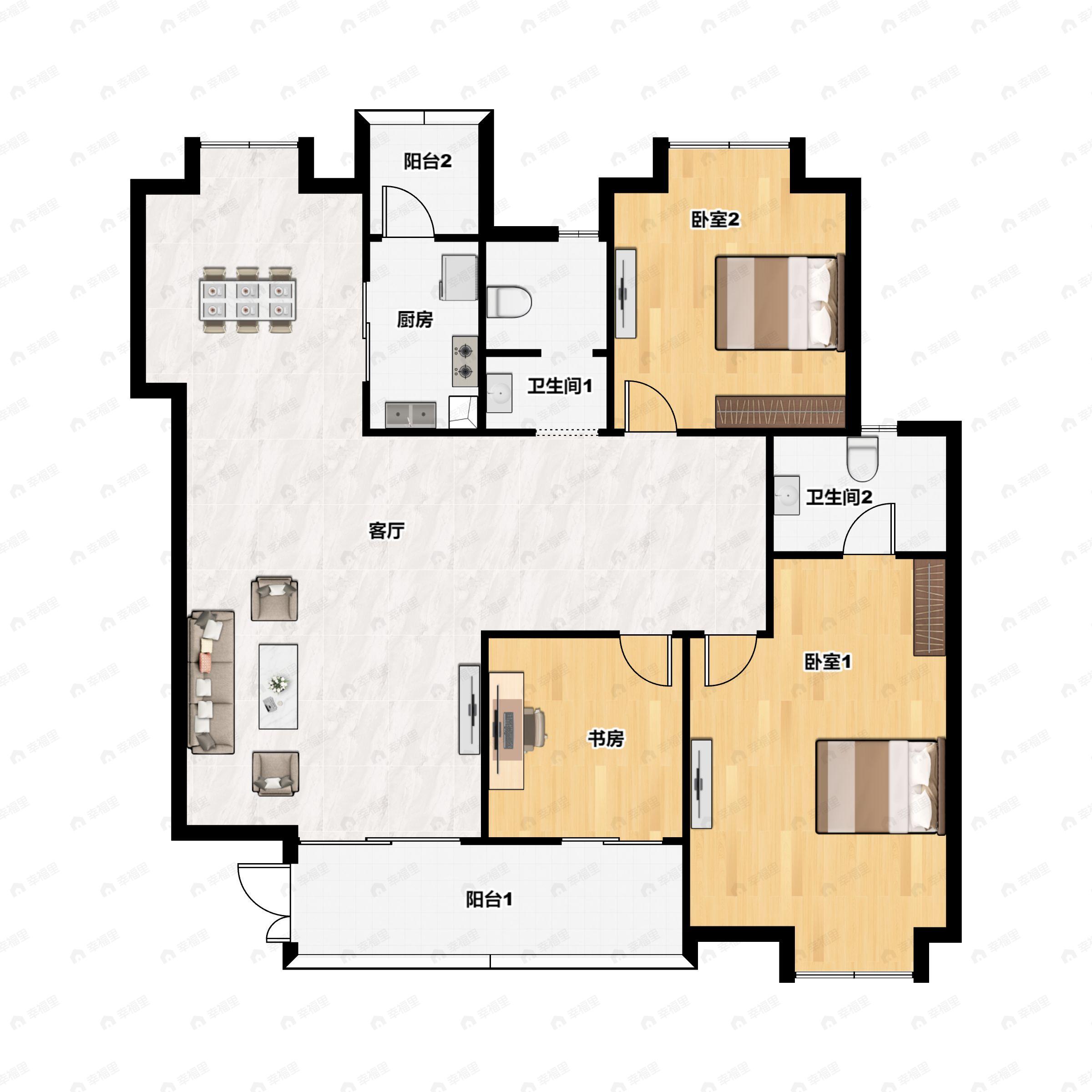 3室3厅2卫建面140平户型图