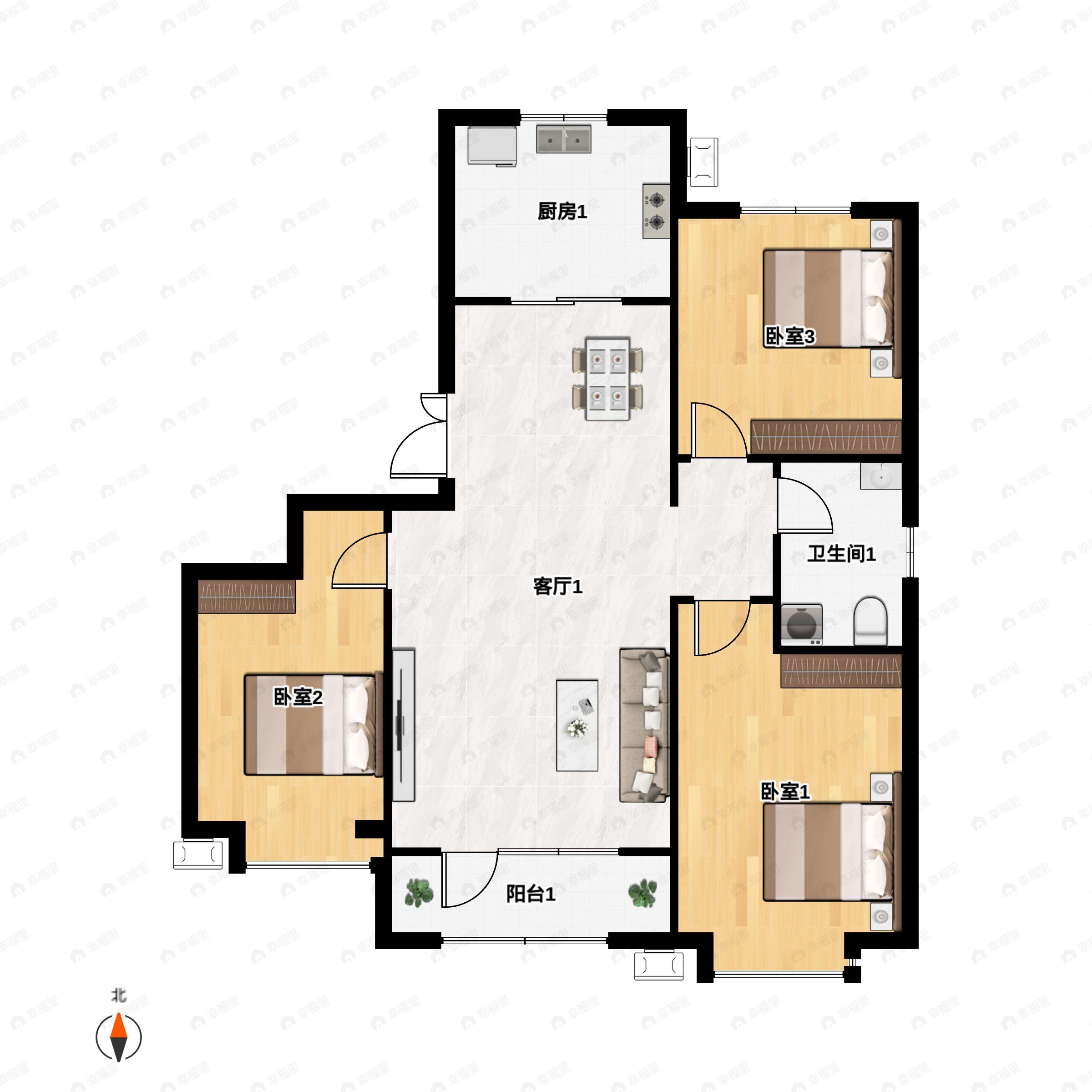 3室2厅1卫建面113平户型图