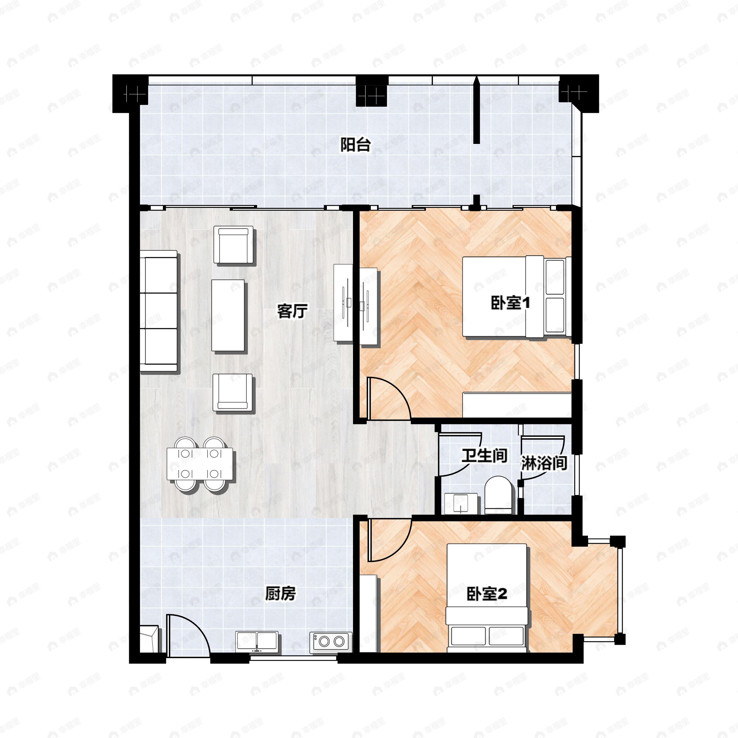 2室2厅1卫建面79平南户型图