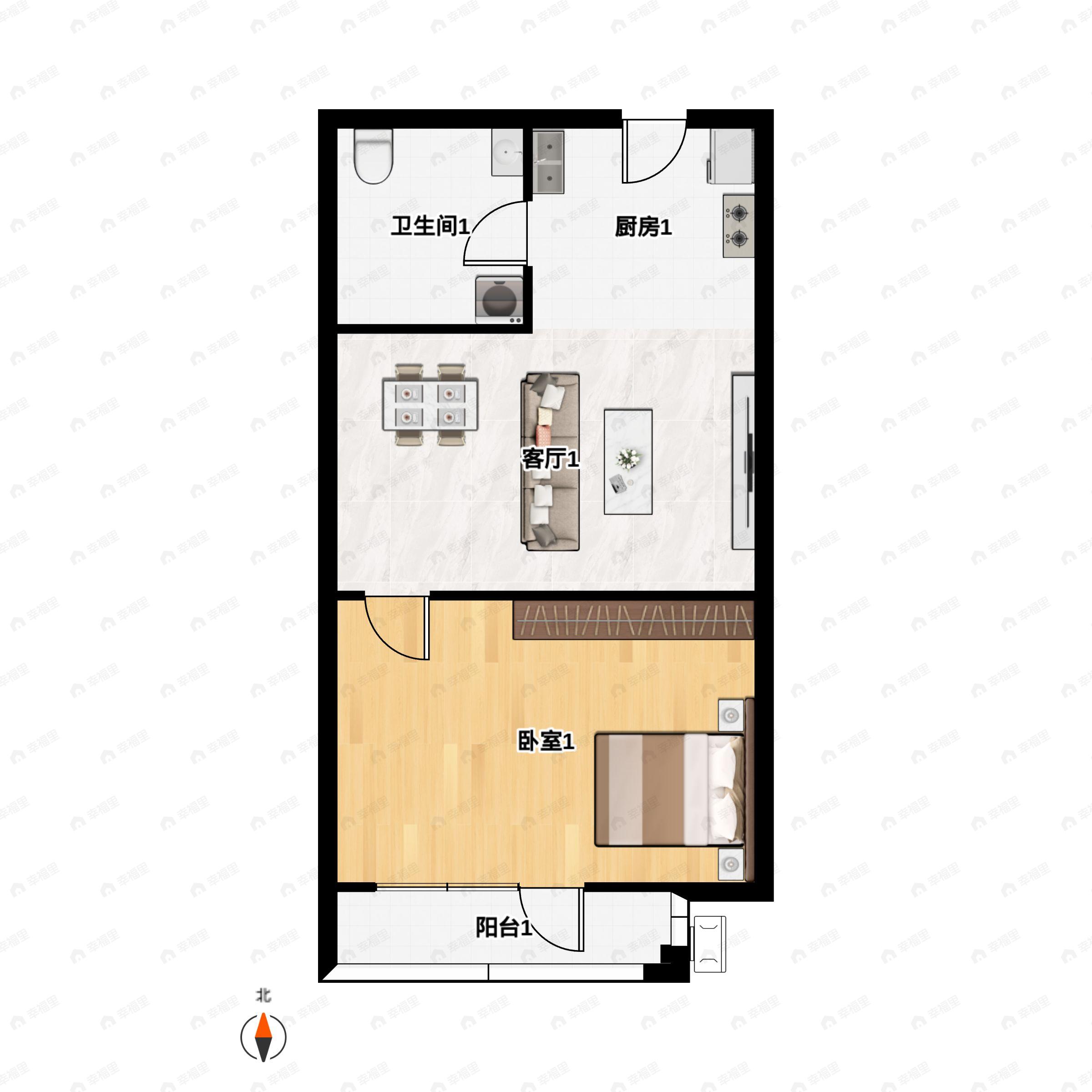 总部智选公寓1室2厅1卫户型图
