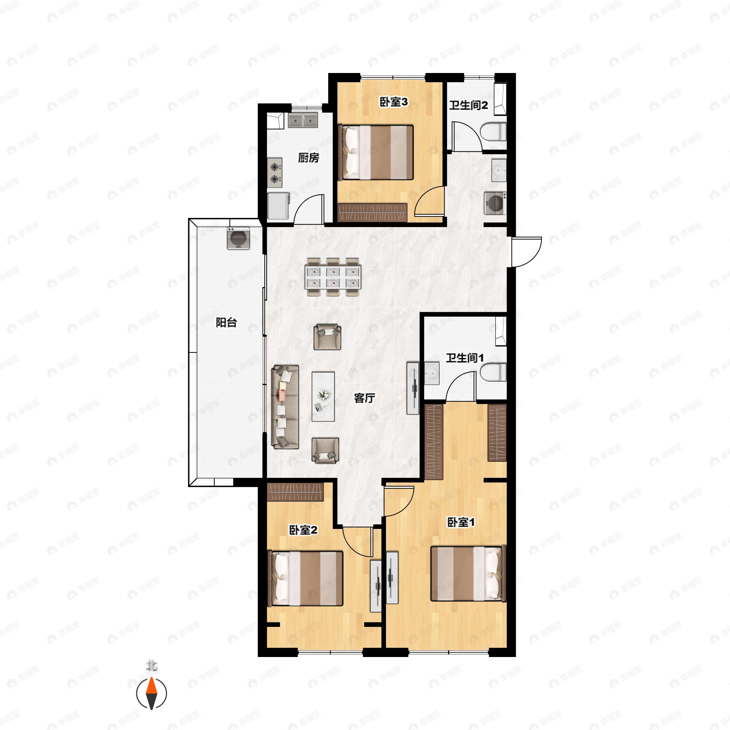 3室2厅2卫建面130平户型图