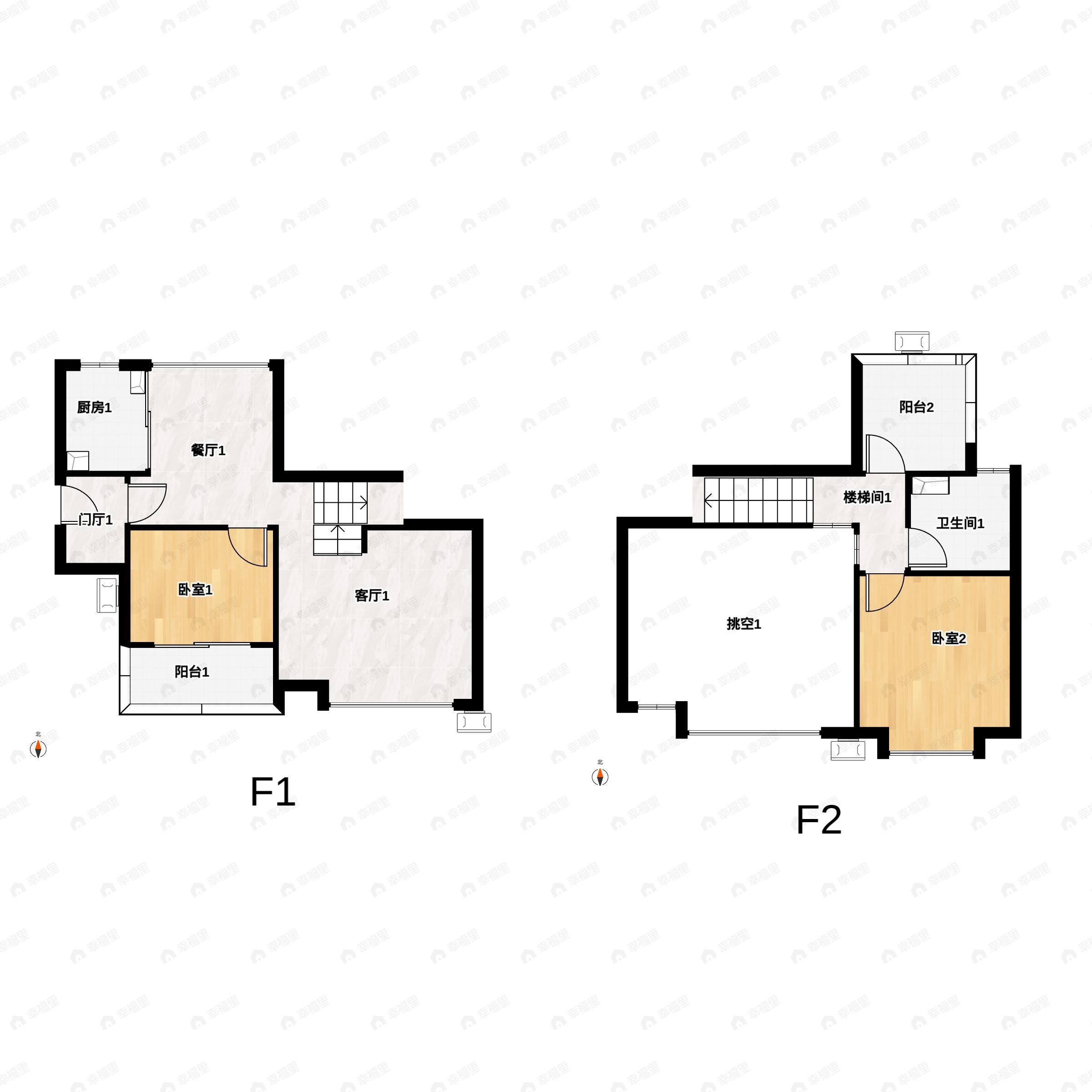 2室2厅1卫建面103m²南户型图