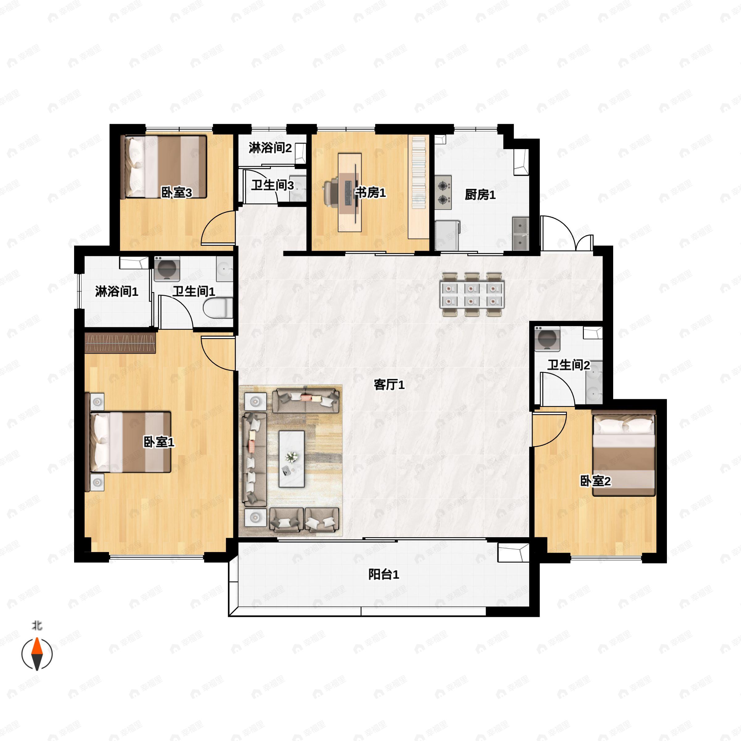 4室2厅3卫建面165平户型图