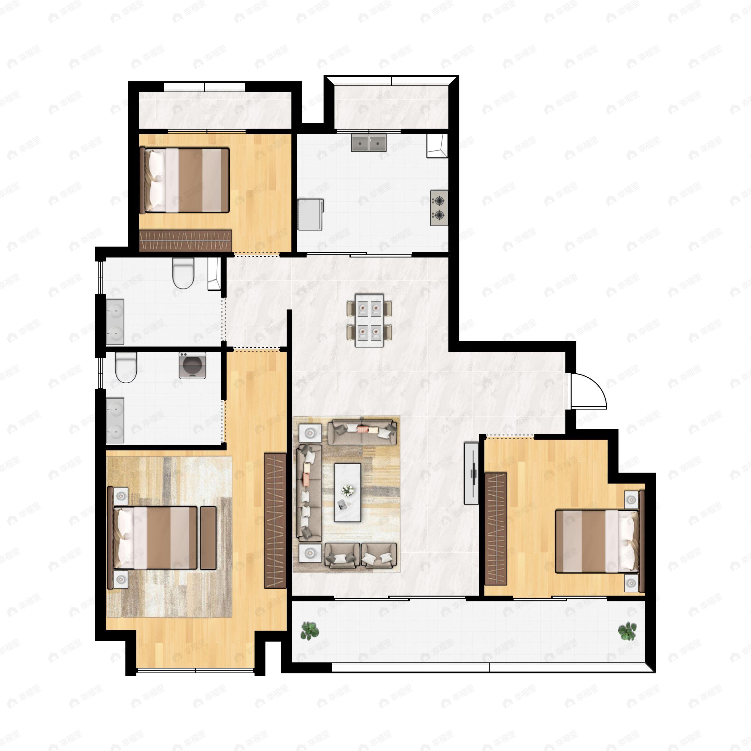 3室2厅2卫建面110m²北|南户型图