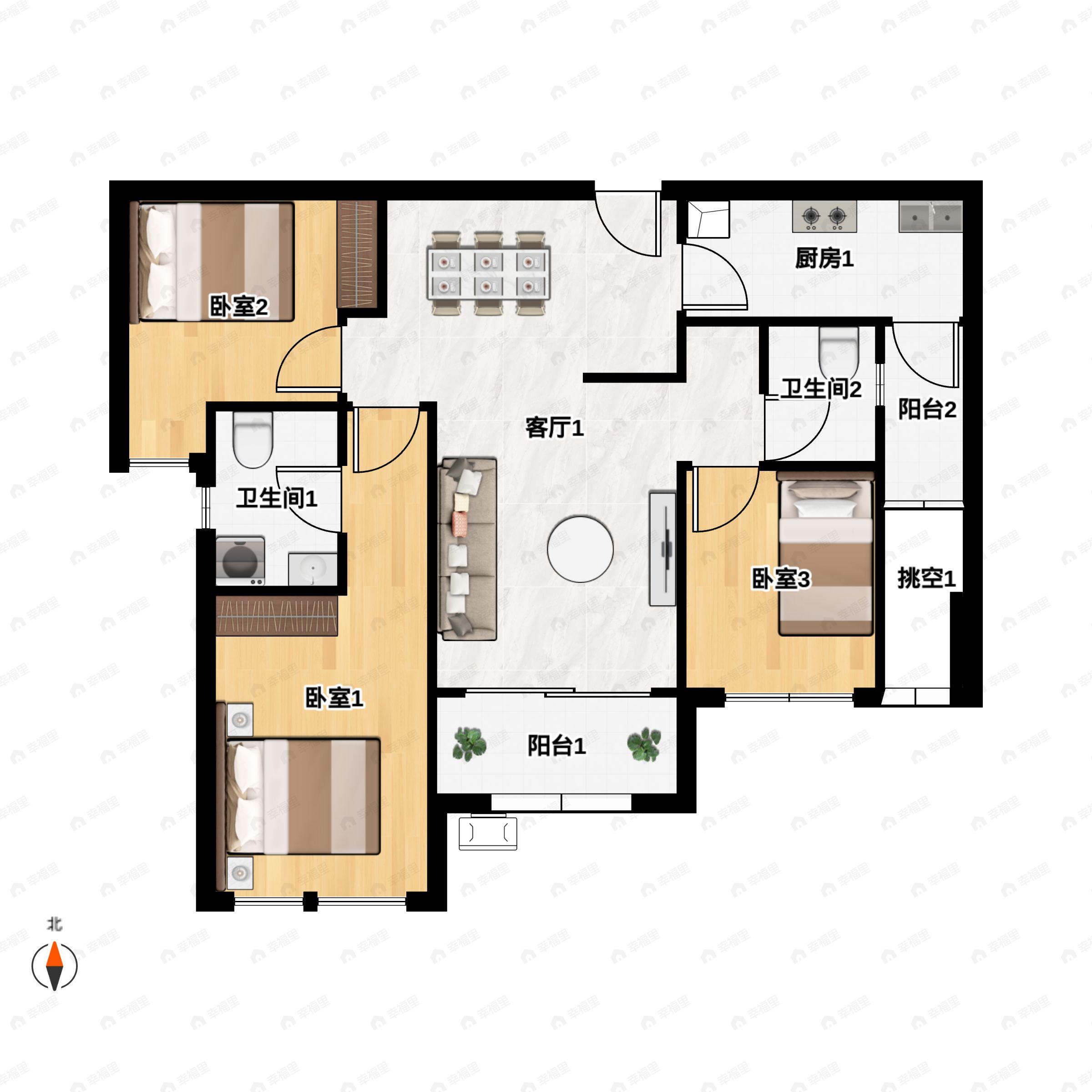 金科中建博翠长江3室2厅2卫户型图