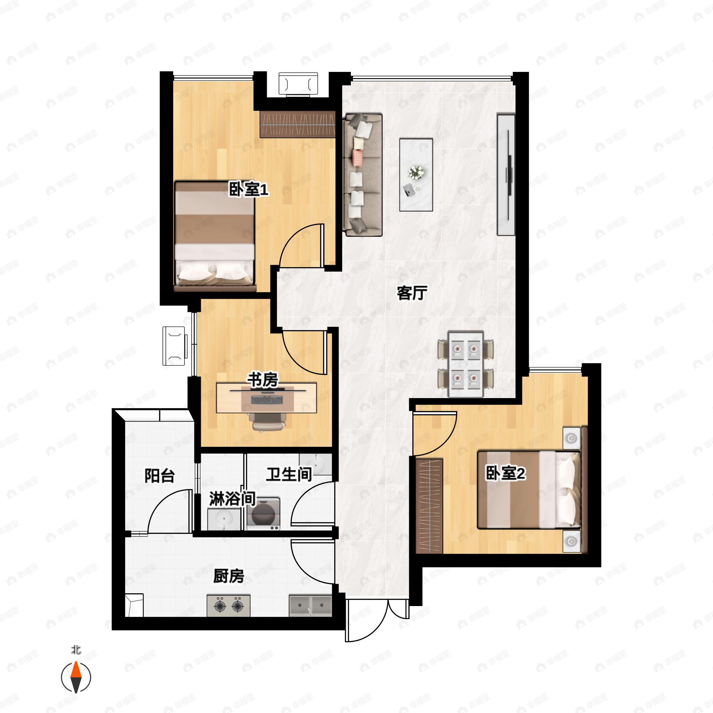 3室2厅1卫建面98平户型图