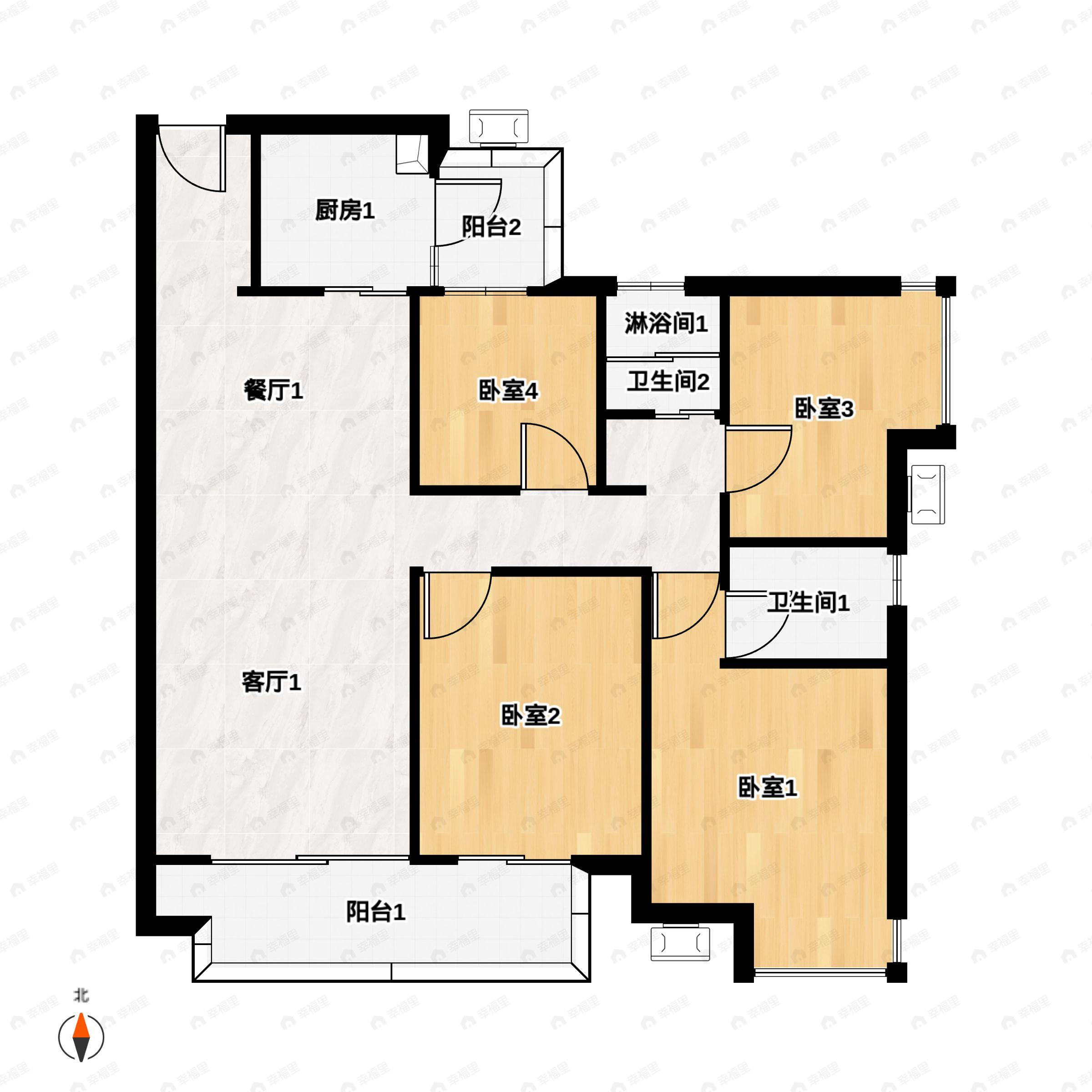 4室2厅2卫建面119平户型图
