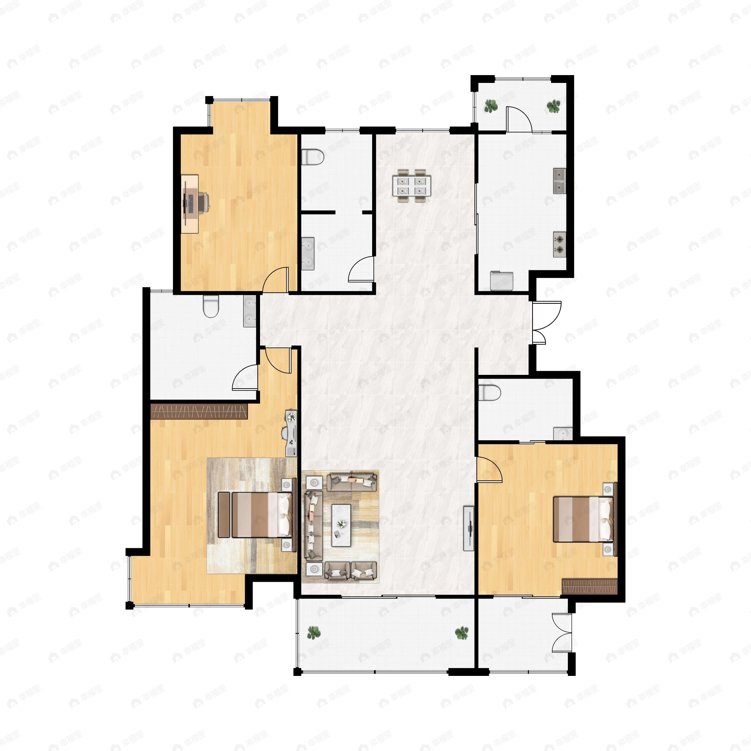 3室2厅3卫建面158平南户型图
