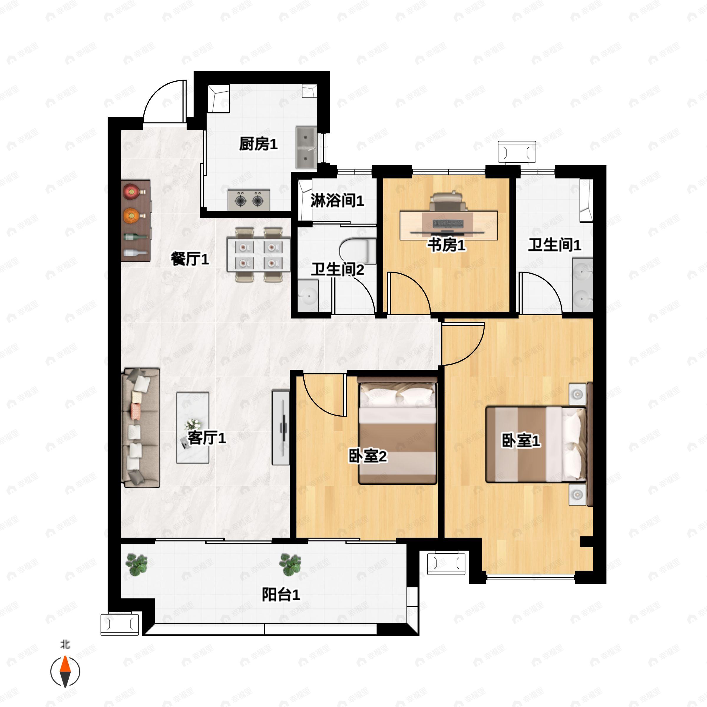 3室2厅2卫建面111平户型图