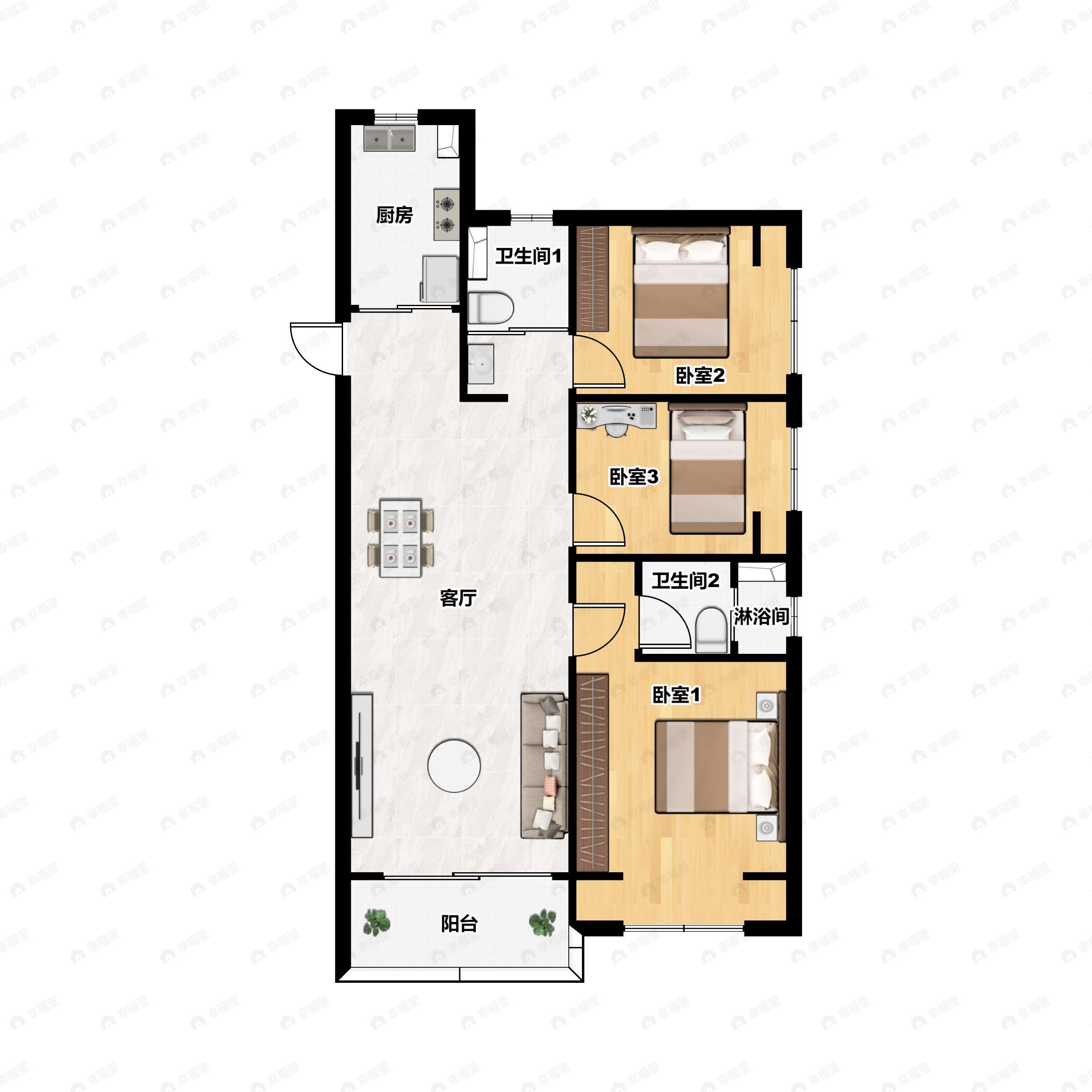 3室2厅2卫建面115平户型图