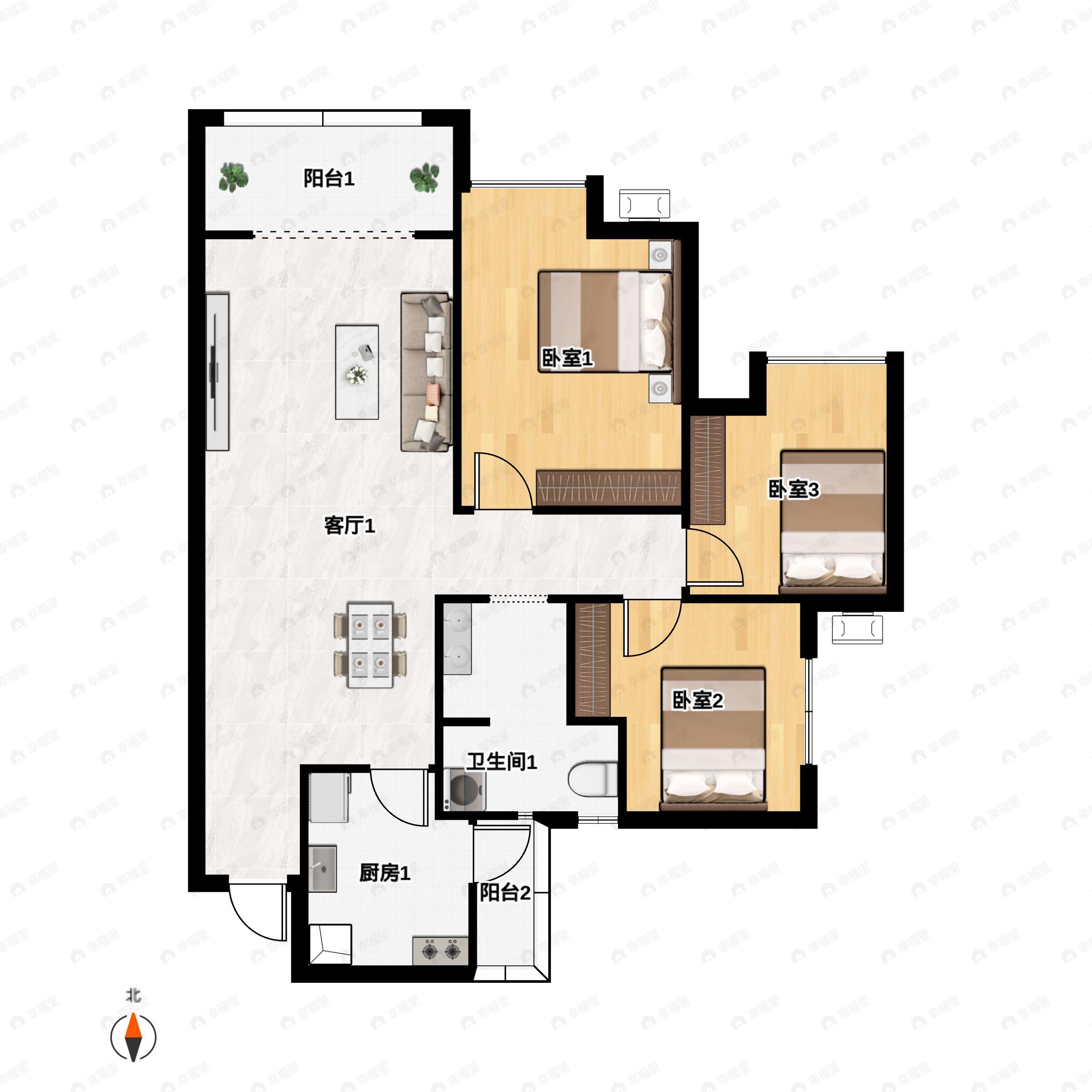 3室2厅1卫建面98平户型图