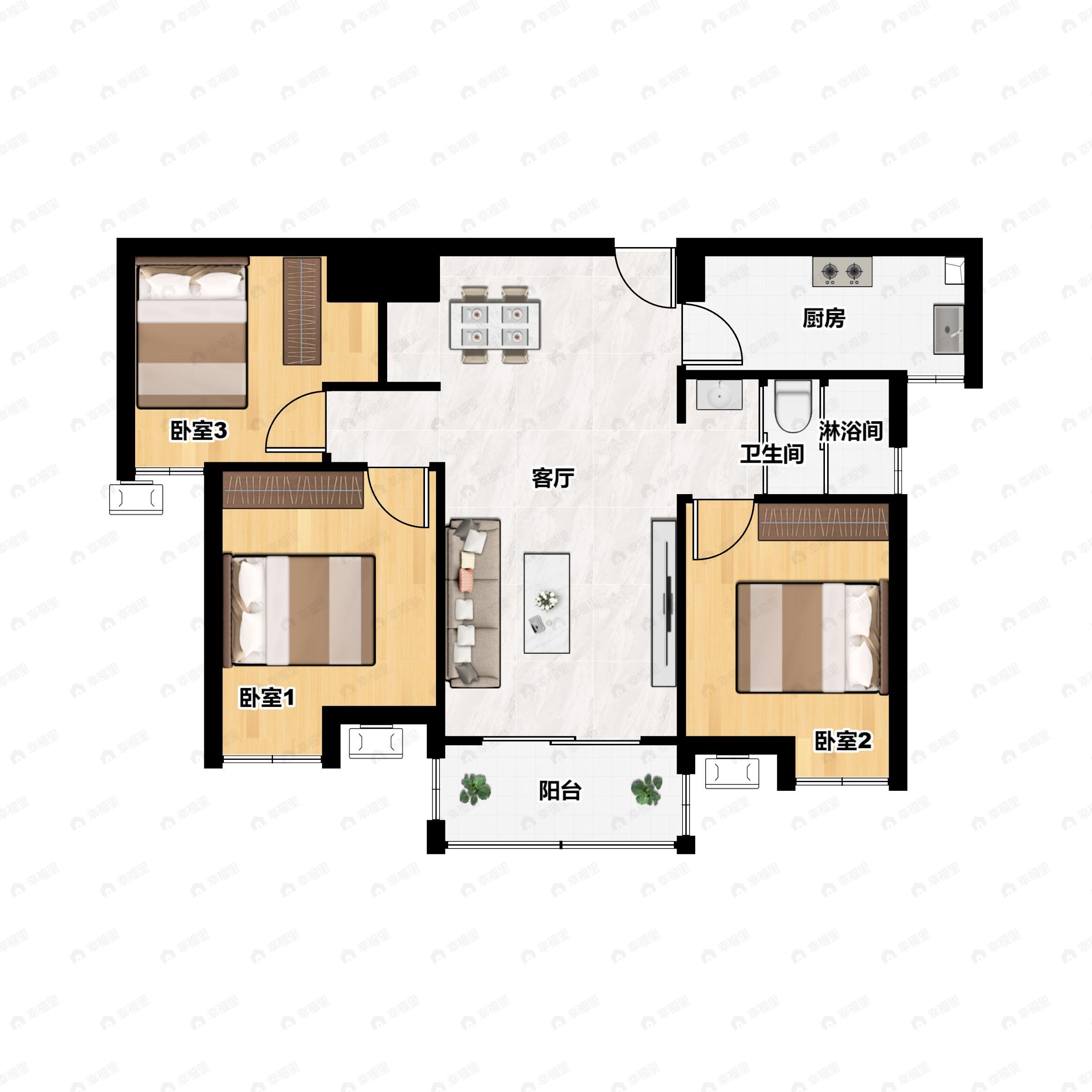 3室2厅1卫建面98平户型图