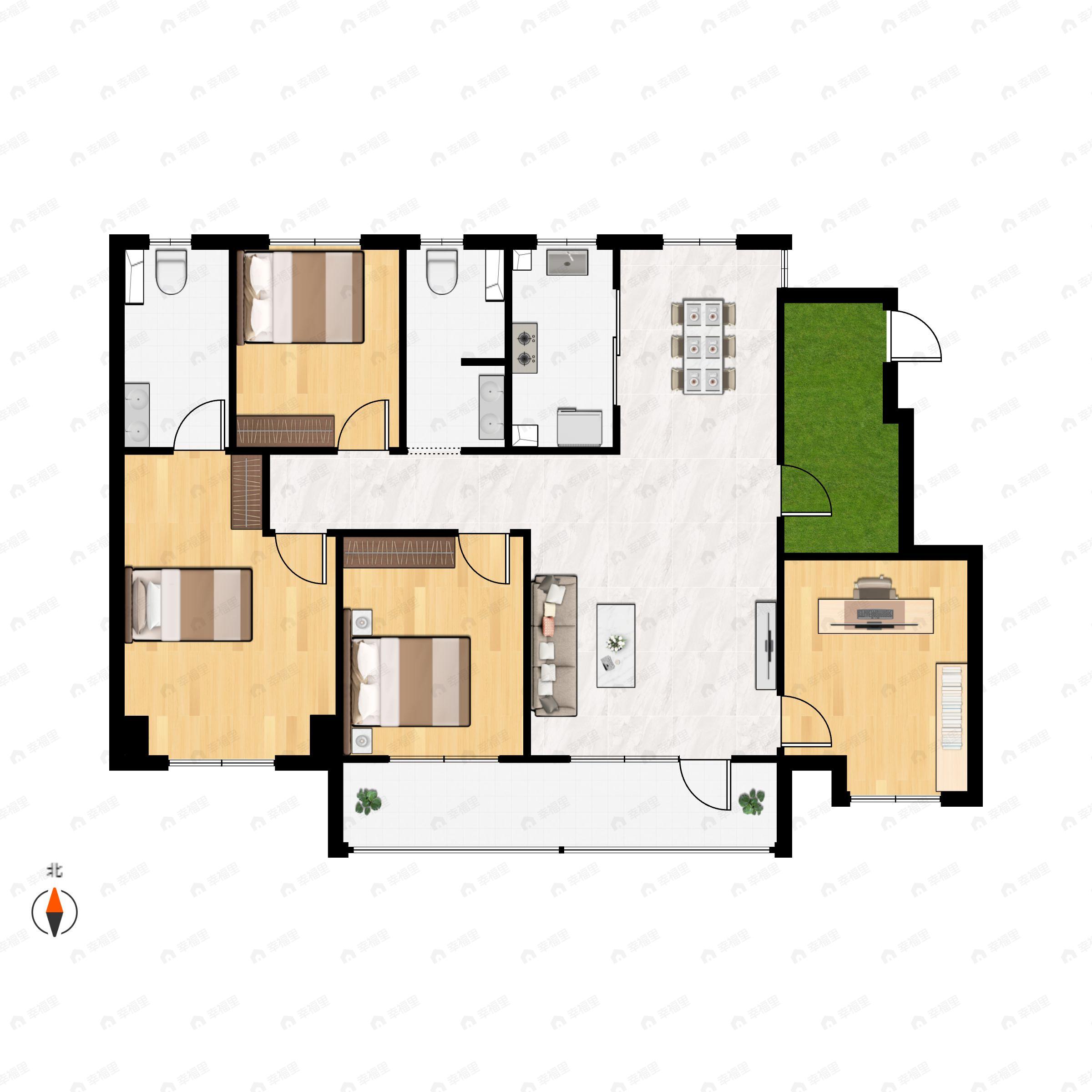 4室2厅2卫建面128平南|北户型图