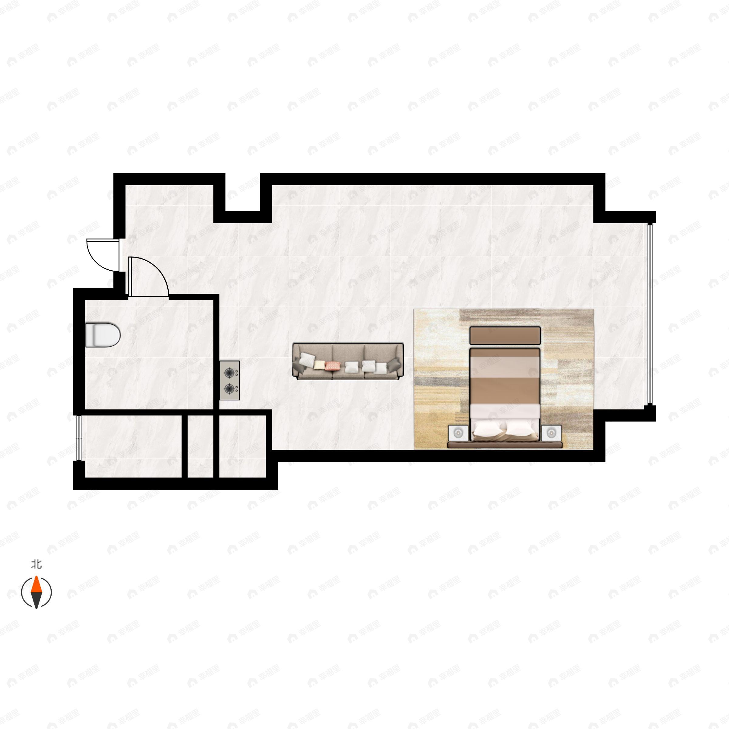 1室1卫建面33m²东户型图