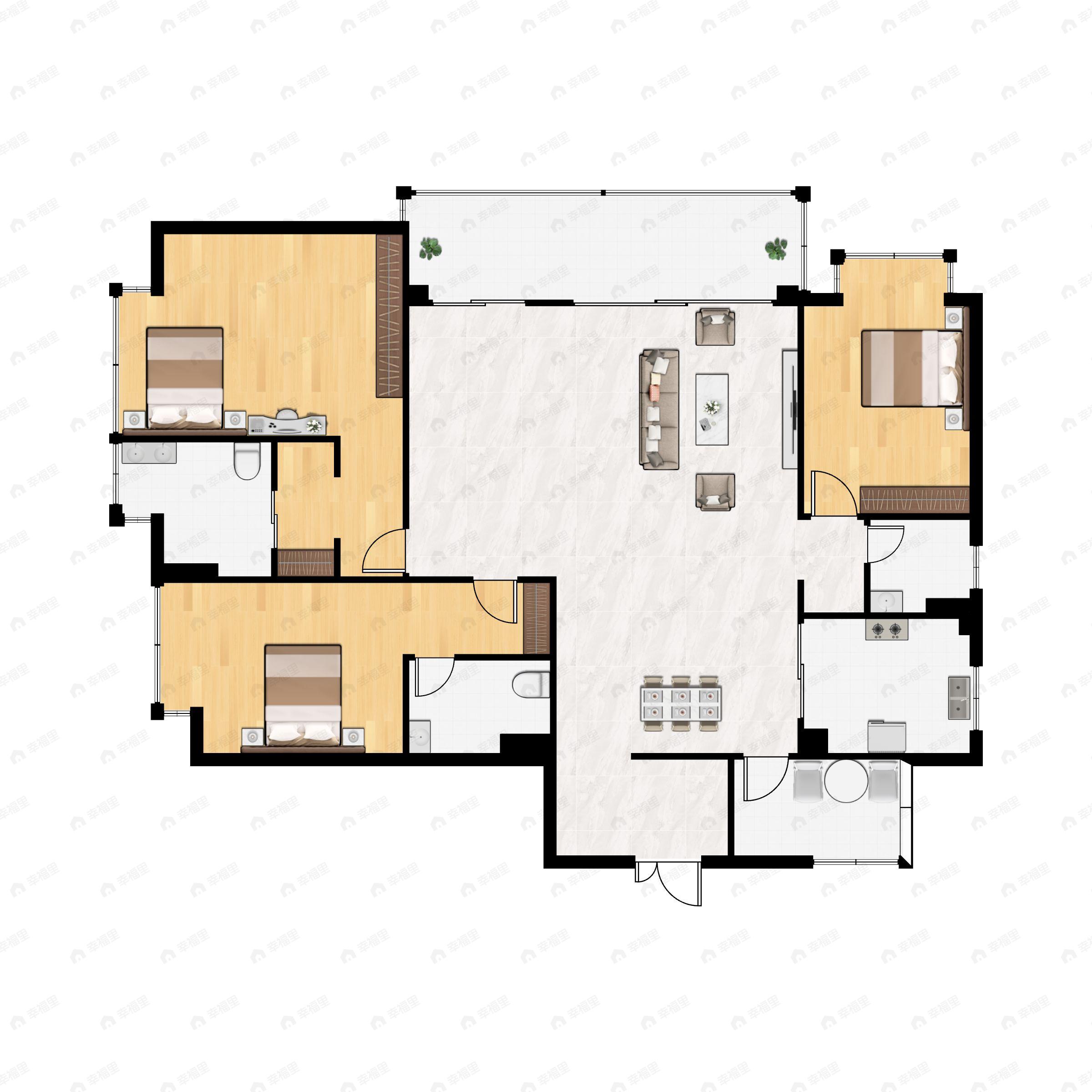 3室2厅3卫建面170m²西户型图