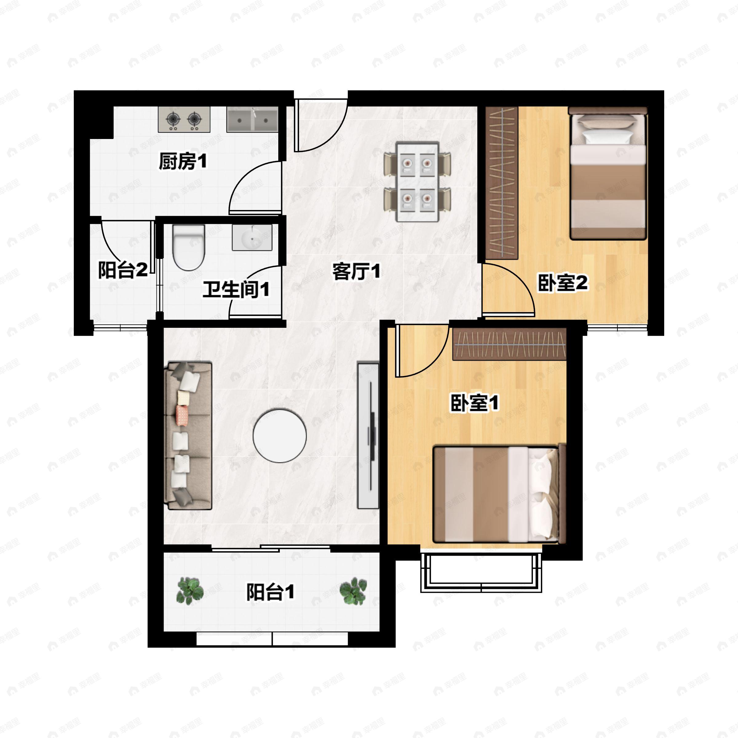 2室2厅1卫建面95平户型图