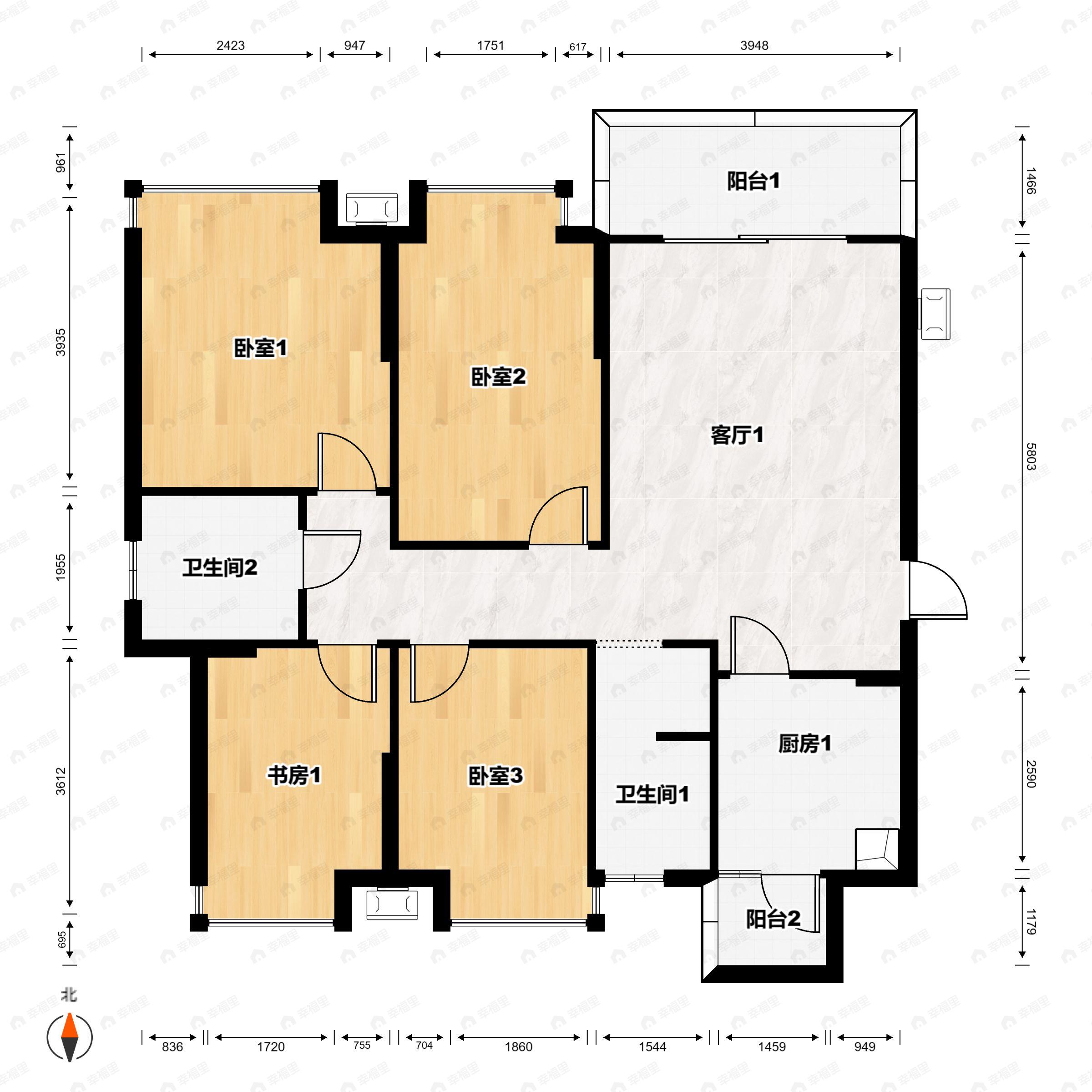 4室2厅2卫建面113平户型图